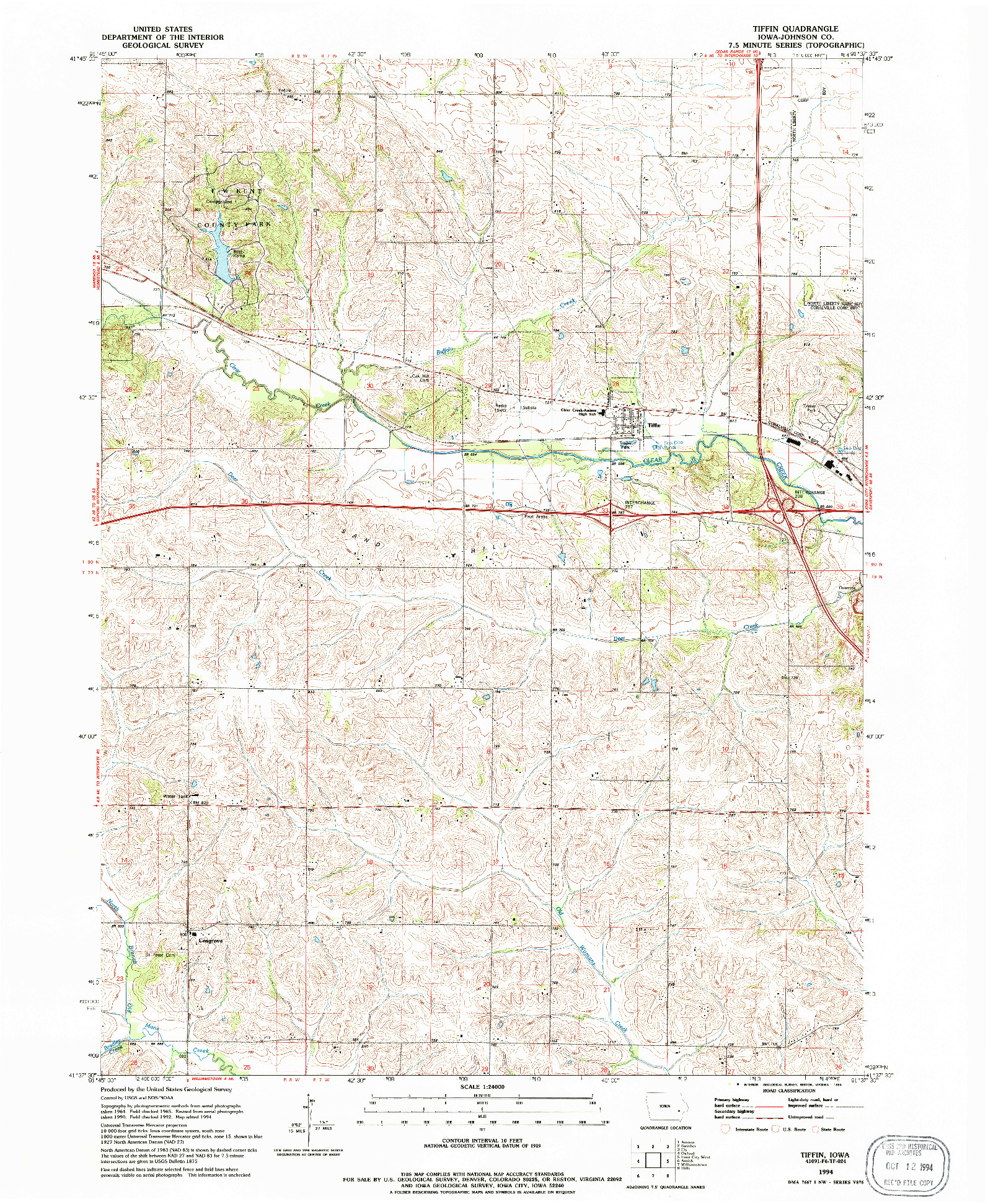 USGS 1:24000-SCALE QUADRANGLE FOR TIFFIN, IA 1994