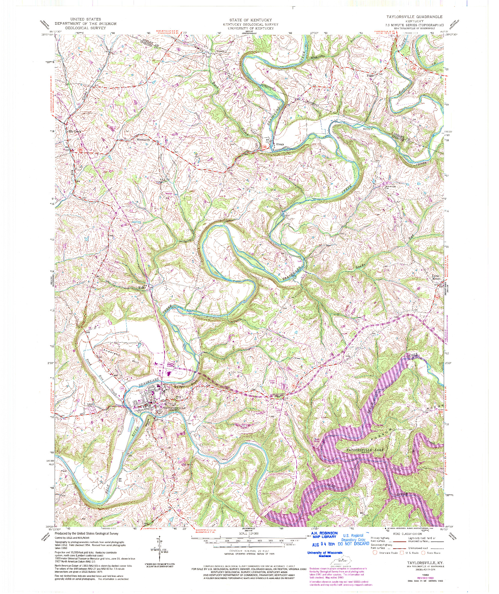 USGS 1:24000-SCALE QUADRANGLE FOR TAYLORSVILLE, KY 1960