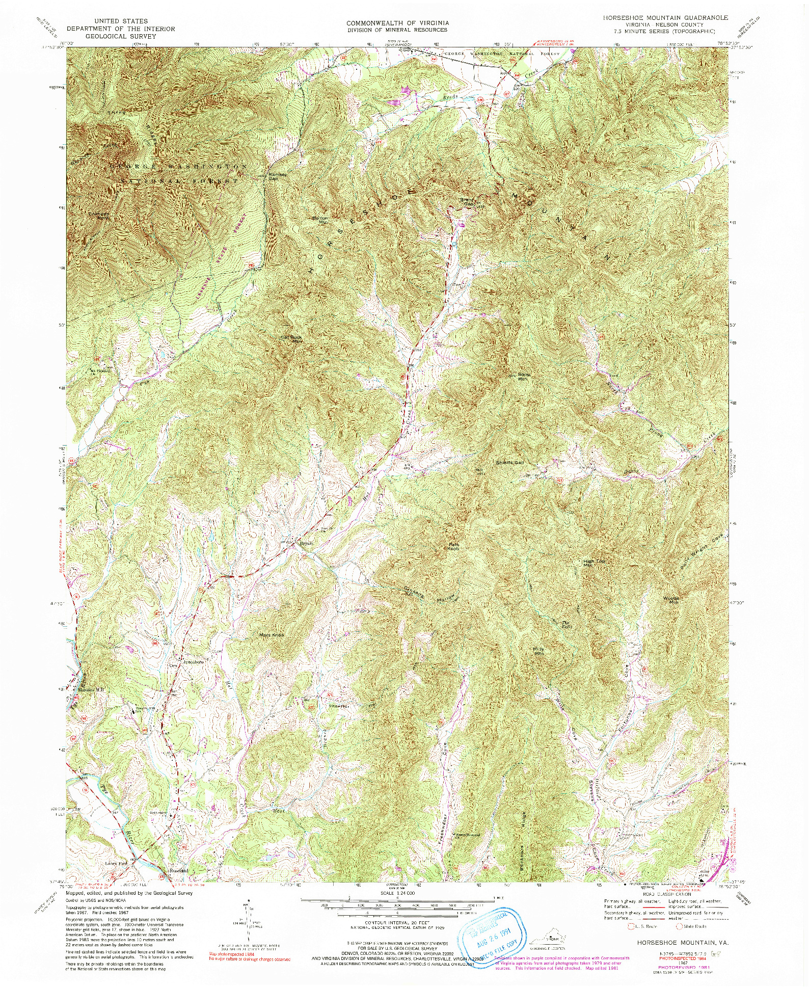 USGS 1:24000-SCALE QUADRANGLE FOR HORSESHOE MOUNTAIN, VA 1967