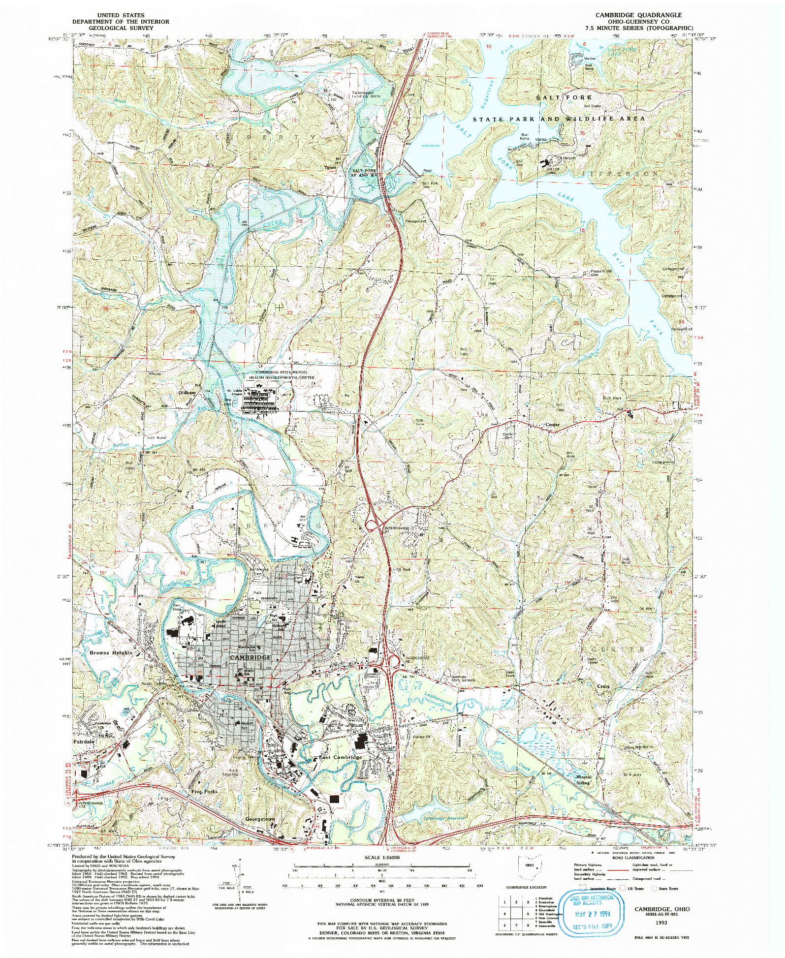 USGS 1:24000-SCALE QUADRANGLE FOR CAMBRIDGE, OH 1993