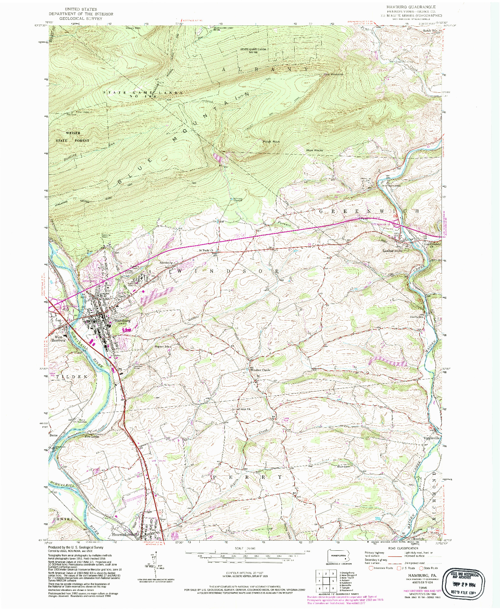 USGS 1:24000-SCALE QUADRANGLE FOR HAMBURG, PA 1956