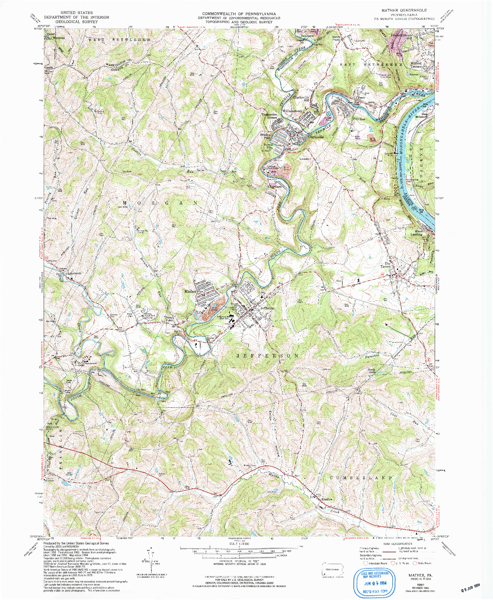 USGS 1:24000-SCALE QUADRANGLE FOR MATHER, PA 1961