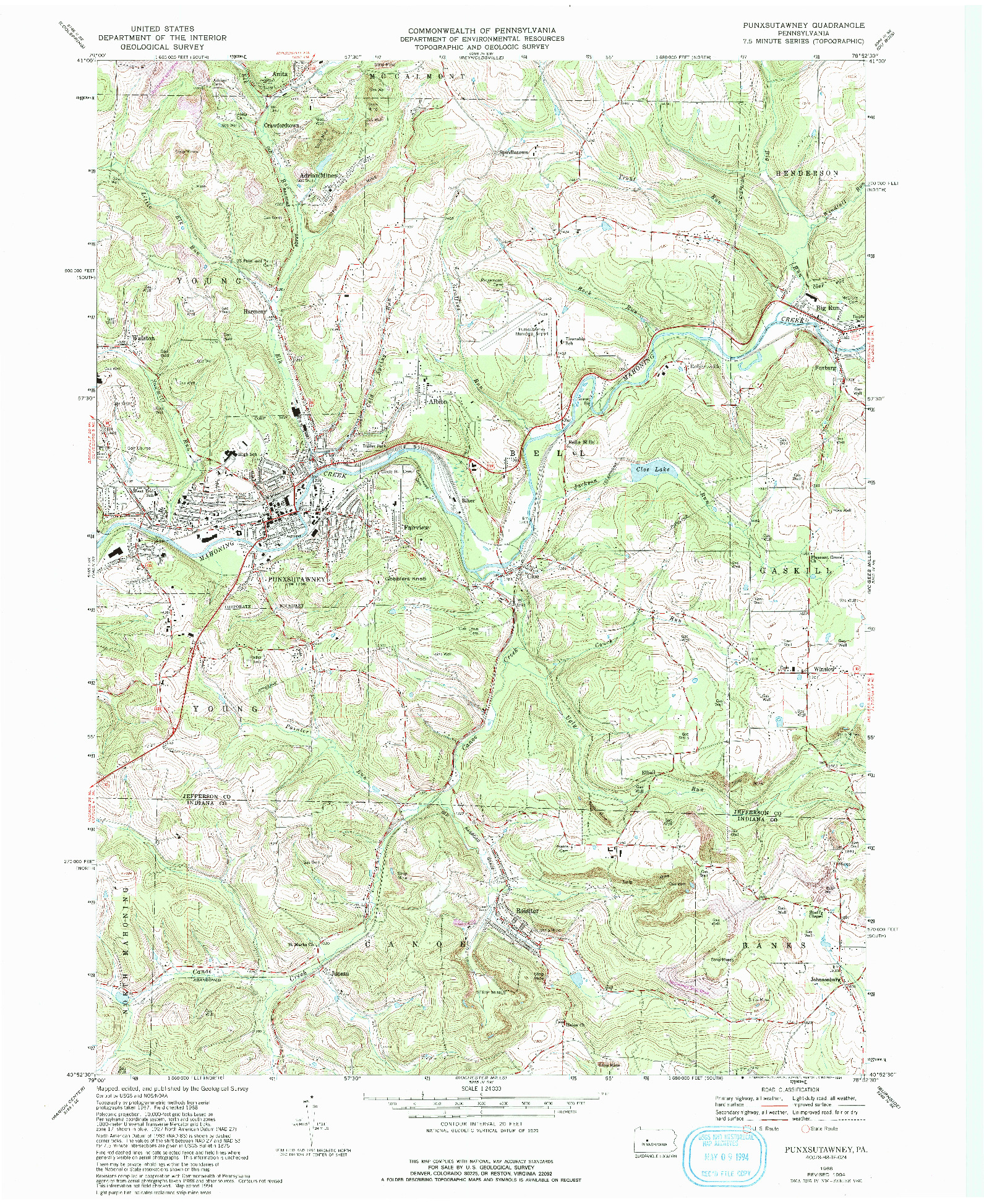 USGS 1:24000-SCALE QUADRANGLE FOR PUNXSUTAWNEY, PA 1968