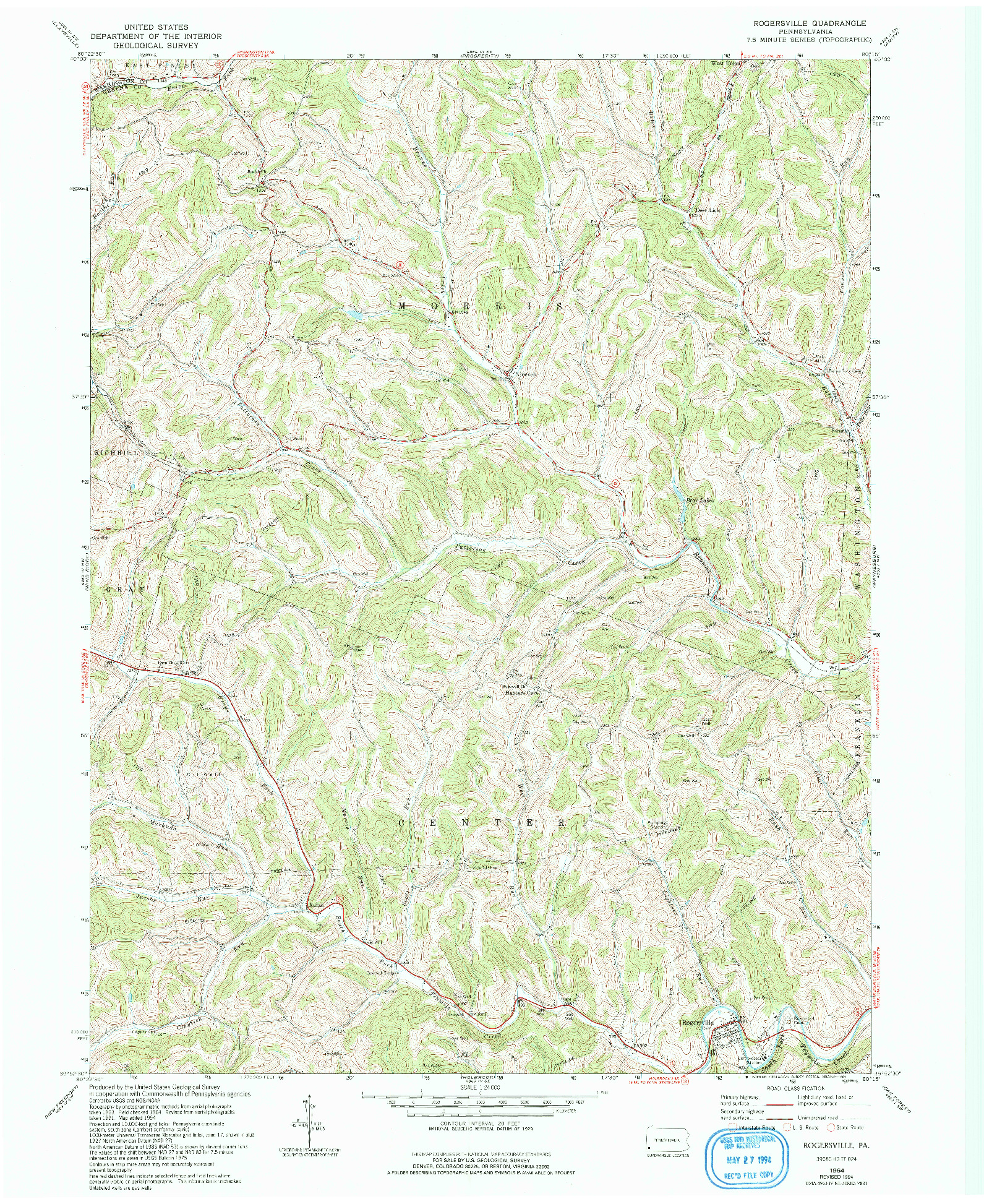 USGS 1:24000-SCALE QUADRANGLE FOR ROGERSVILLE, PA 1964