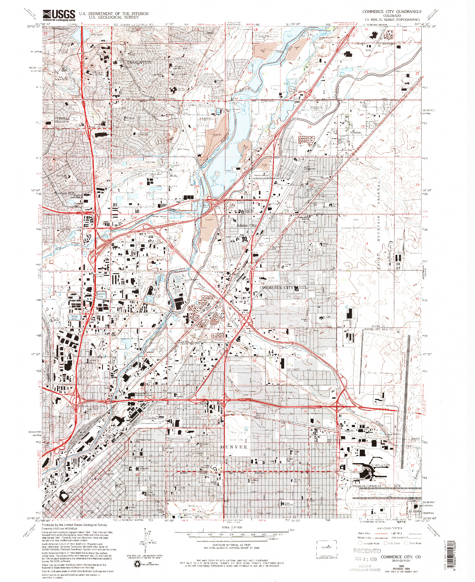 USGS 1:24000-SCALE QUADRANGLE FOR COMMERCE CITY, CO 1965