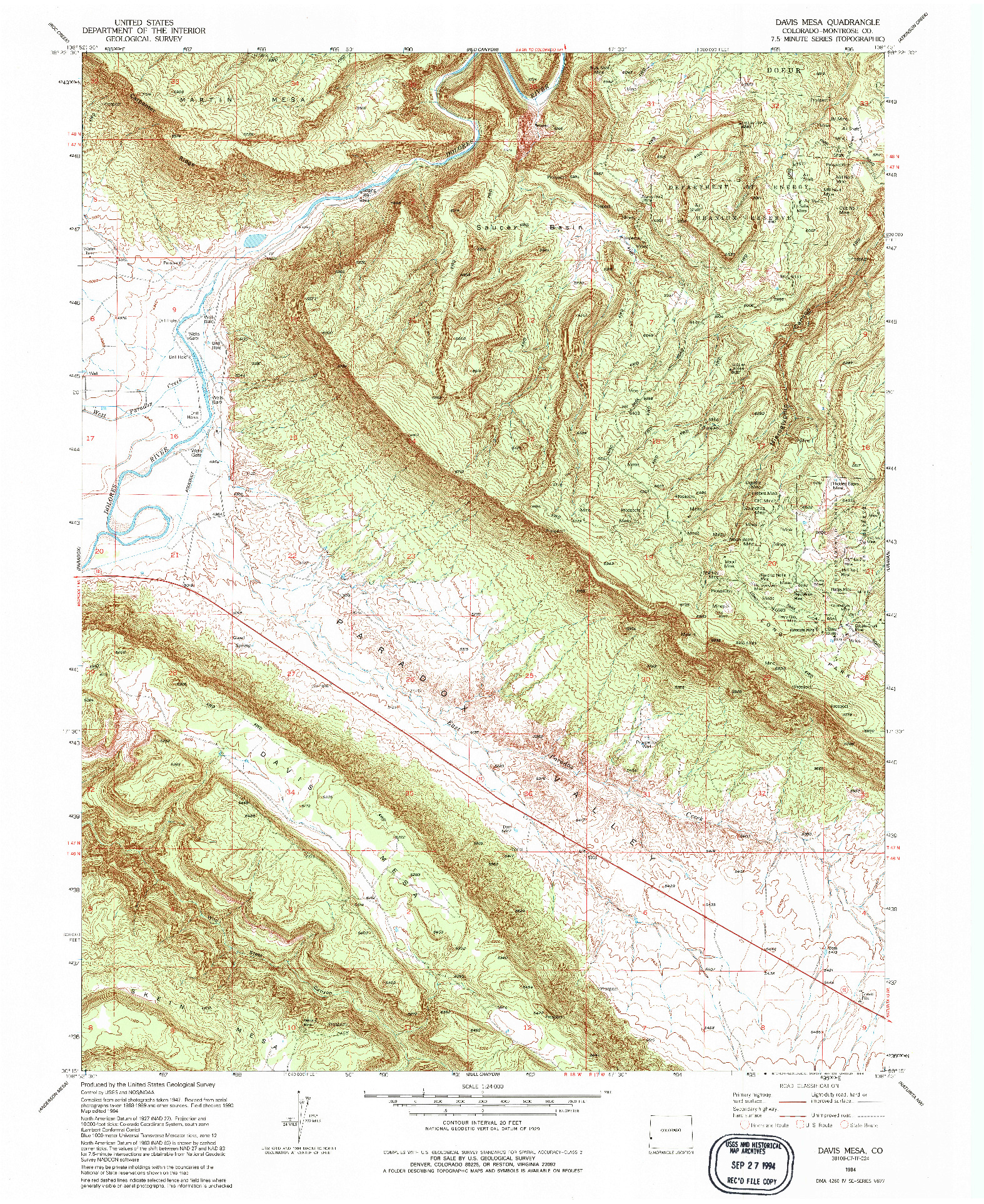 USGS 1:24000-SCALE QUADRANGLE FOR DAVIS MESA, CO 1994