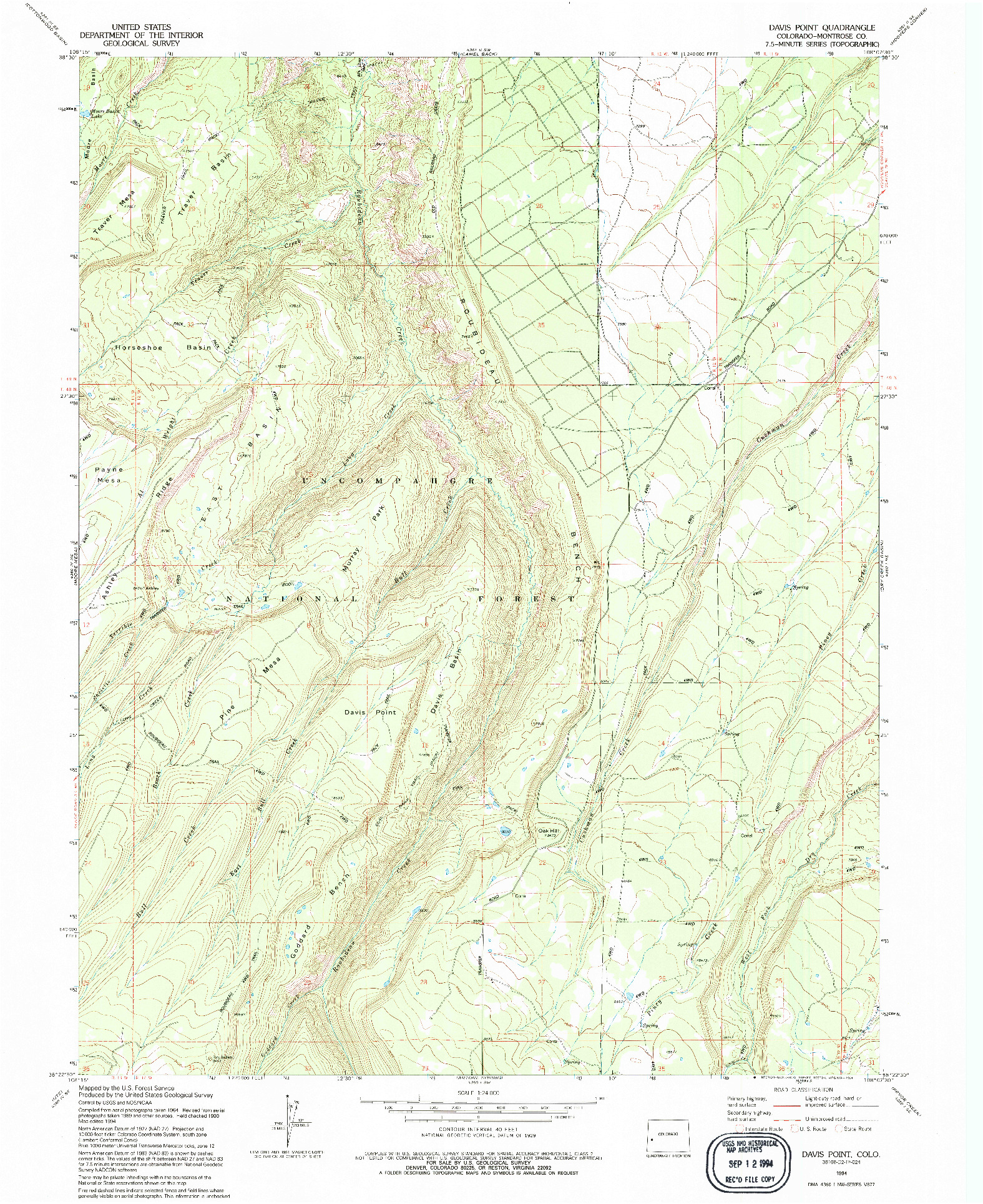 USGS 1:24000-SCALE QUADRANGLE FOR DAVIS POINT, CO 1994