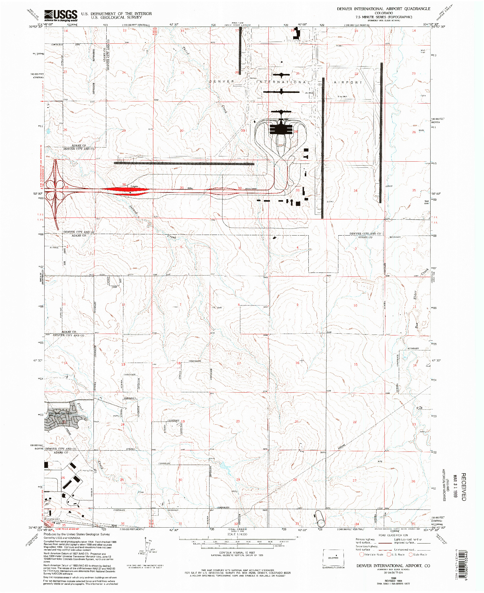 USGS 1:24000-SCALE QUADRANGLE FOR DENVER INTERNATIONAL AIRPORT, CO 1966