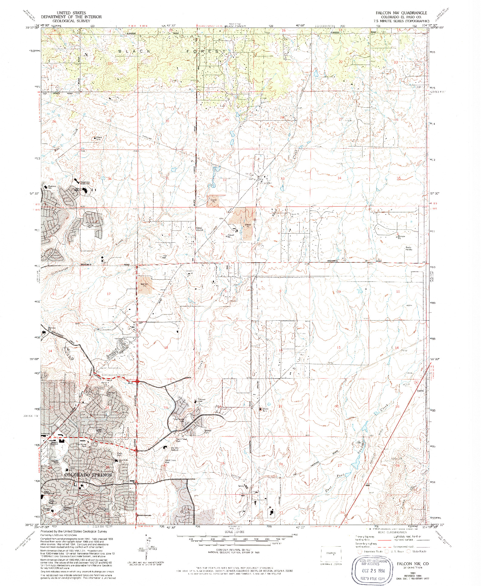 USGS 1:24000-SCALE QUADRANGLE FOR FALCON NW, CO 1961