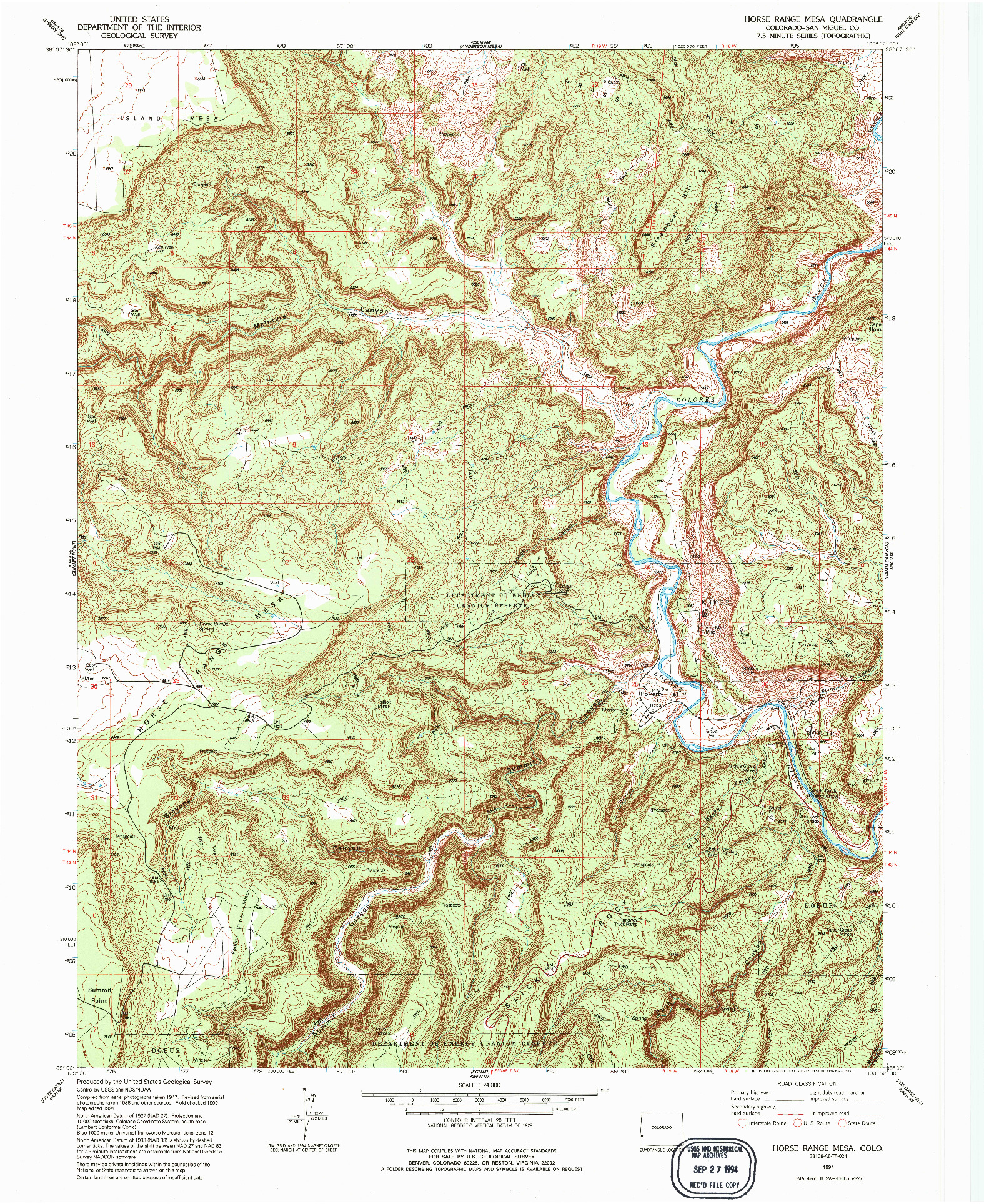 USGS 1:24000-SCALE QUADRANGLE FOR HORSE RANGE MESA, CO 1994