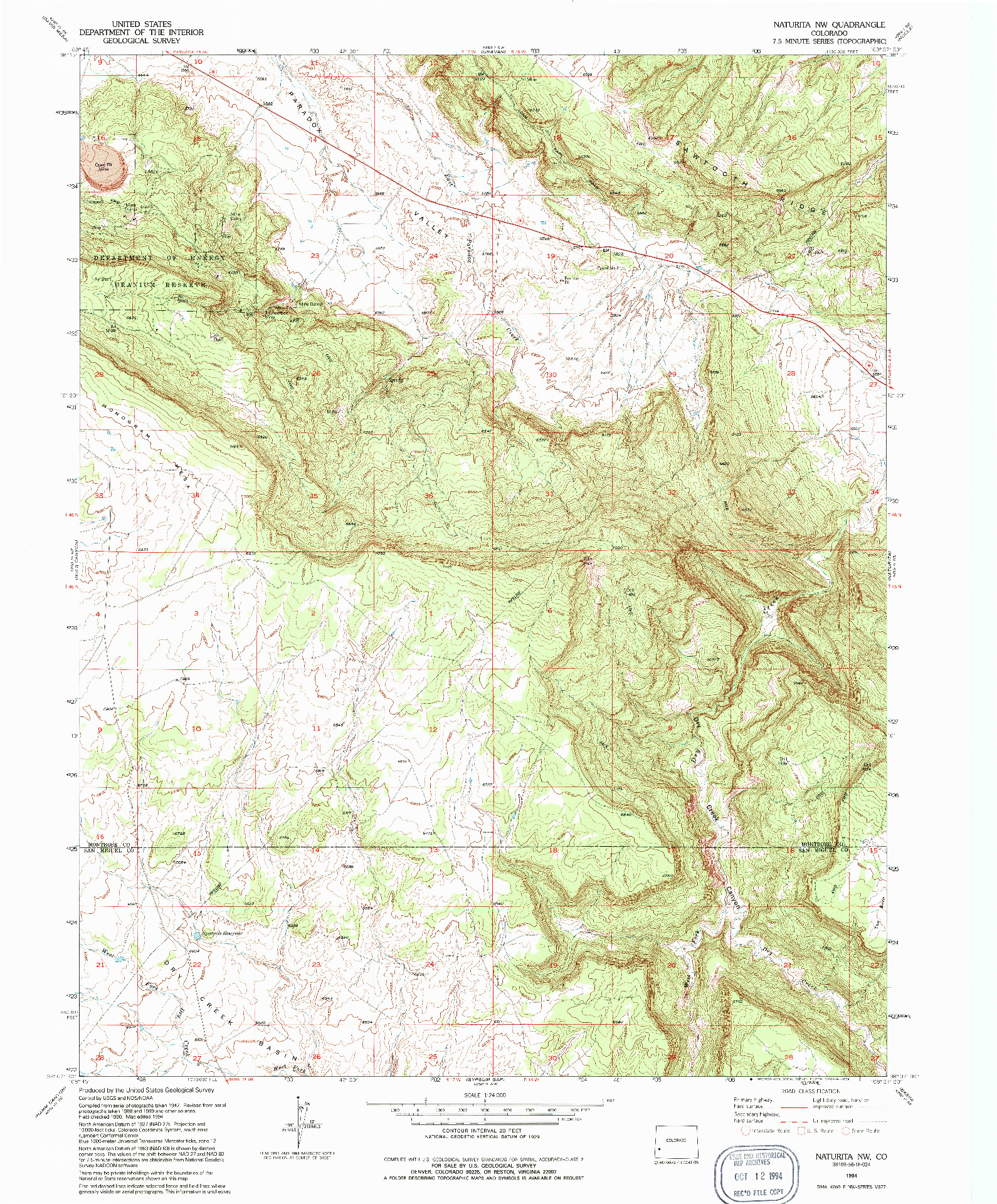 USGS 1:24000-SCALE QUADRANGLE FOR NATURITA NW, CO 1994