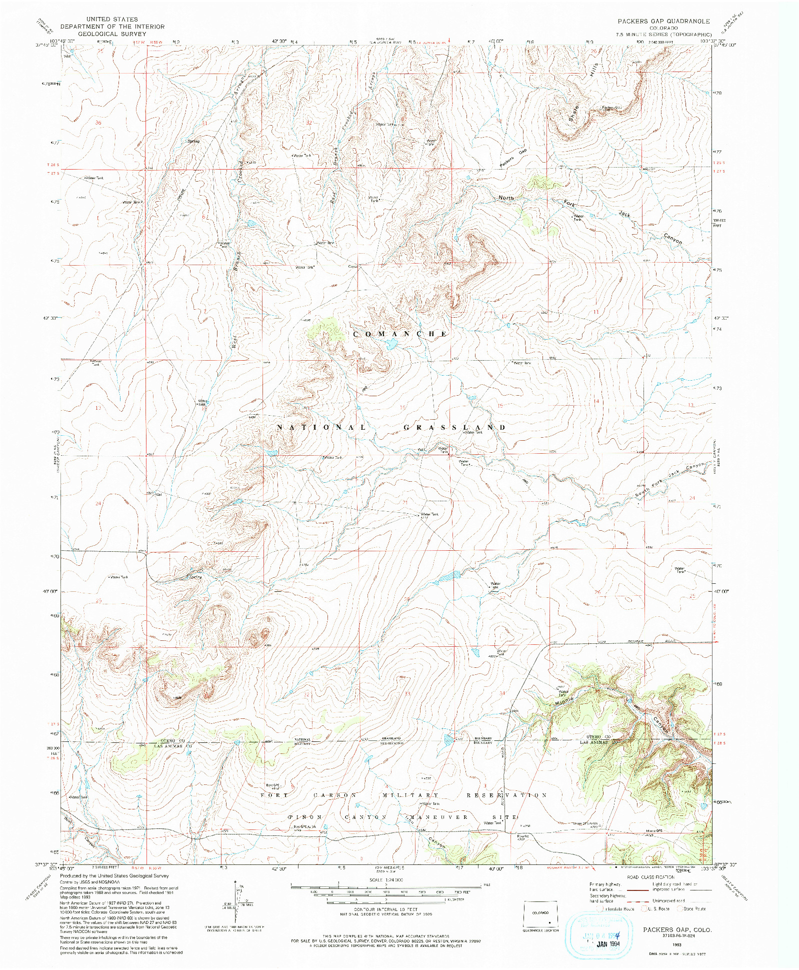 USGS 1:24000-SCALE QUADRANGLE FOR PACKERS GAP, CO 1993