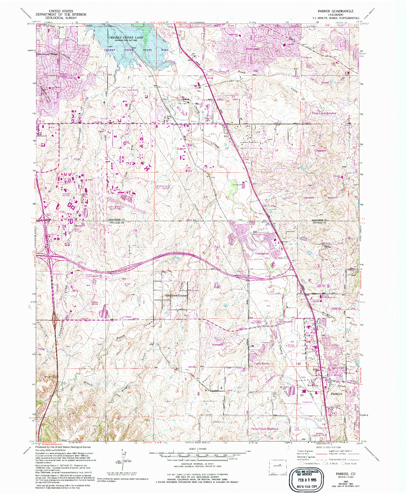 USGS 1:24000-SCALE QUADRANGLE FOR PARKER, CO 1965