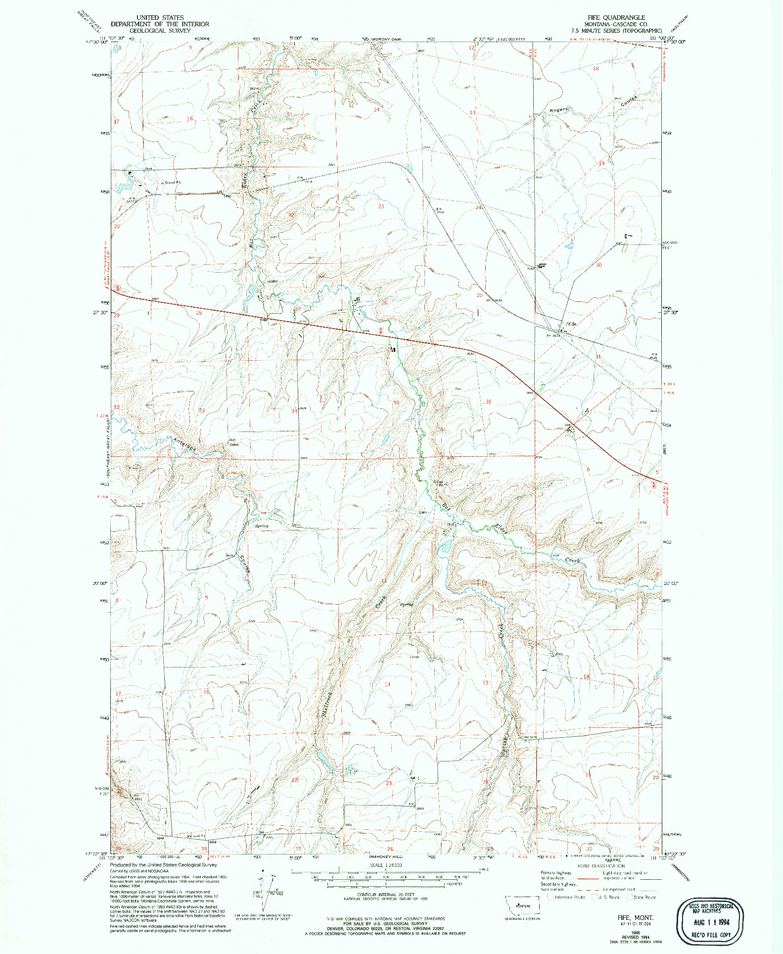 USGS 1:24000-SCALE QUADRANGLE FOR FIFE, MT 1965