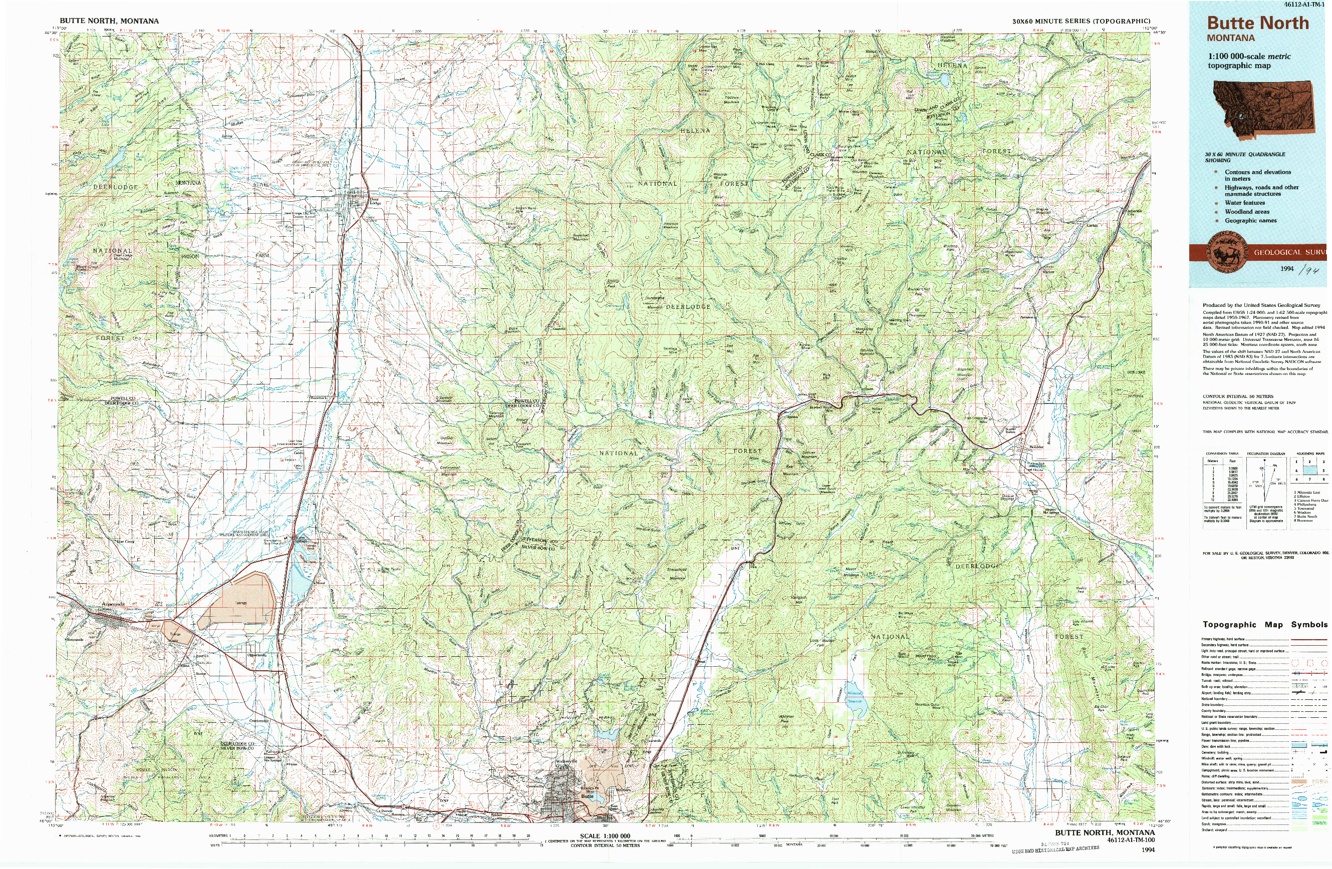 USGS 1:100000-SCALE QUADRANGLE FOR BUTTE NORTH, MT 1994