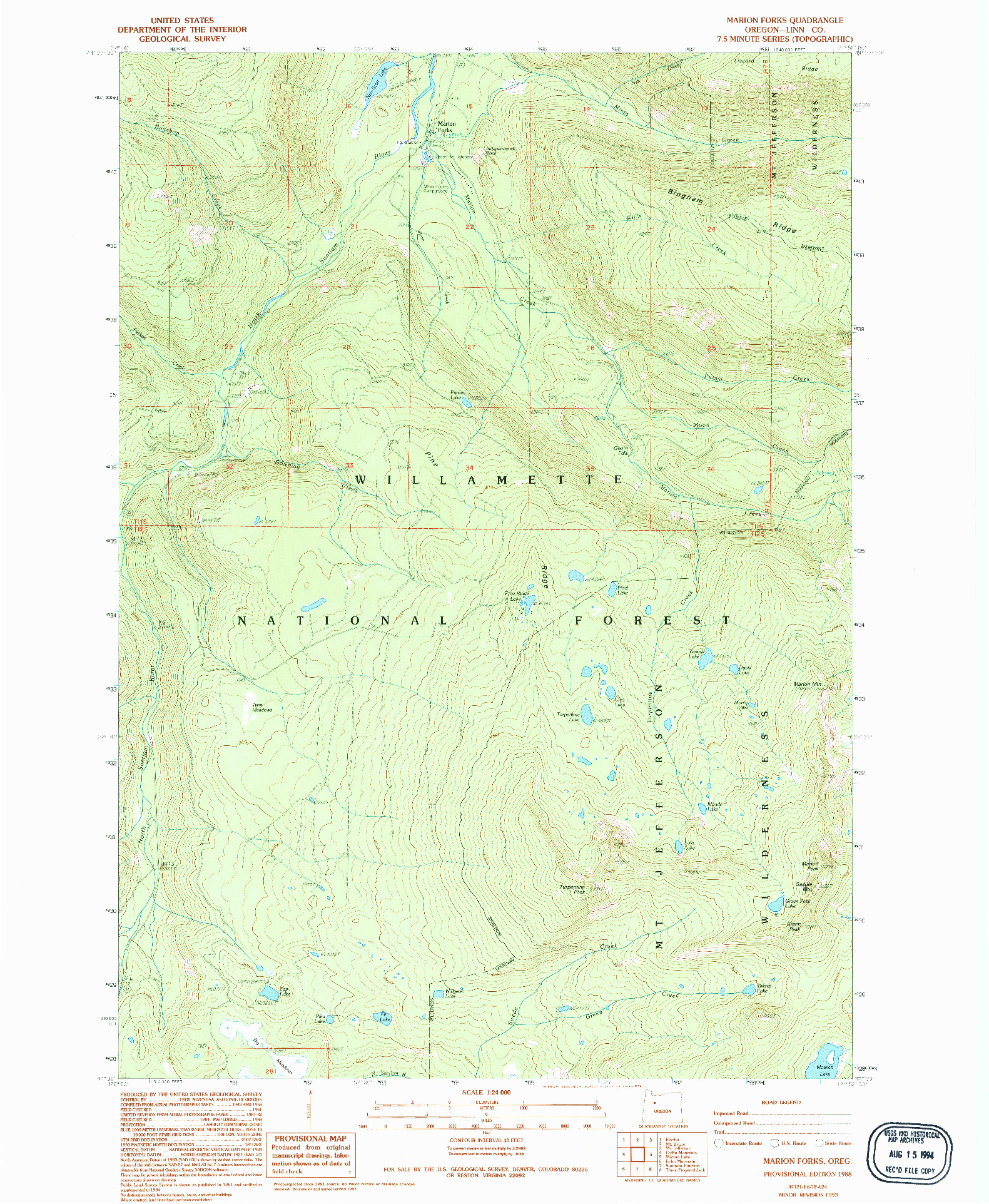 USGS 1:24000-SCALE QUADRANGLE FOR MARION FORKS, OR 1988