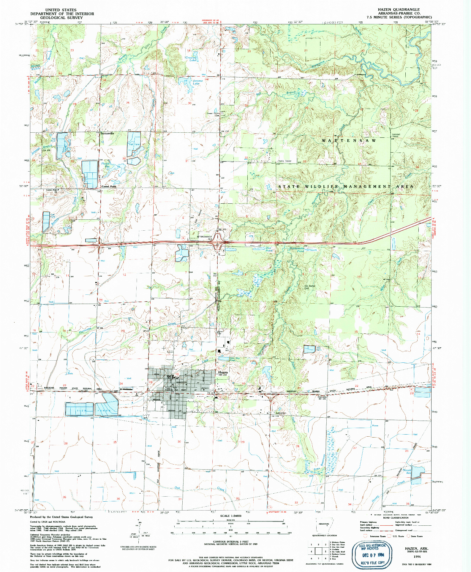 USGS 1:24000-SCALE QUADRANGLE FOR HAZEN, AR 1994