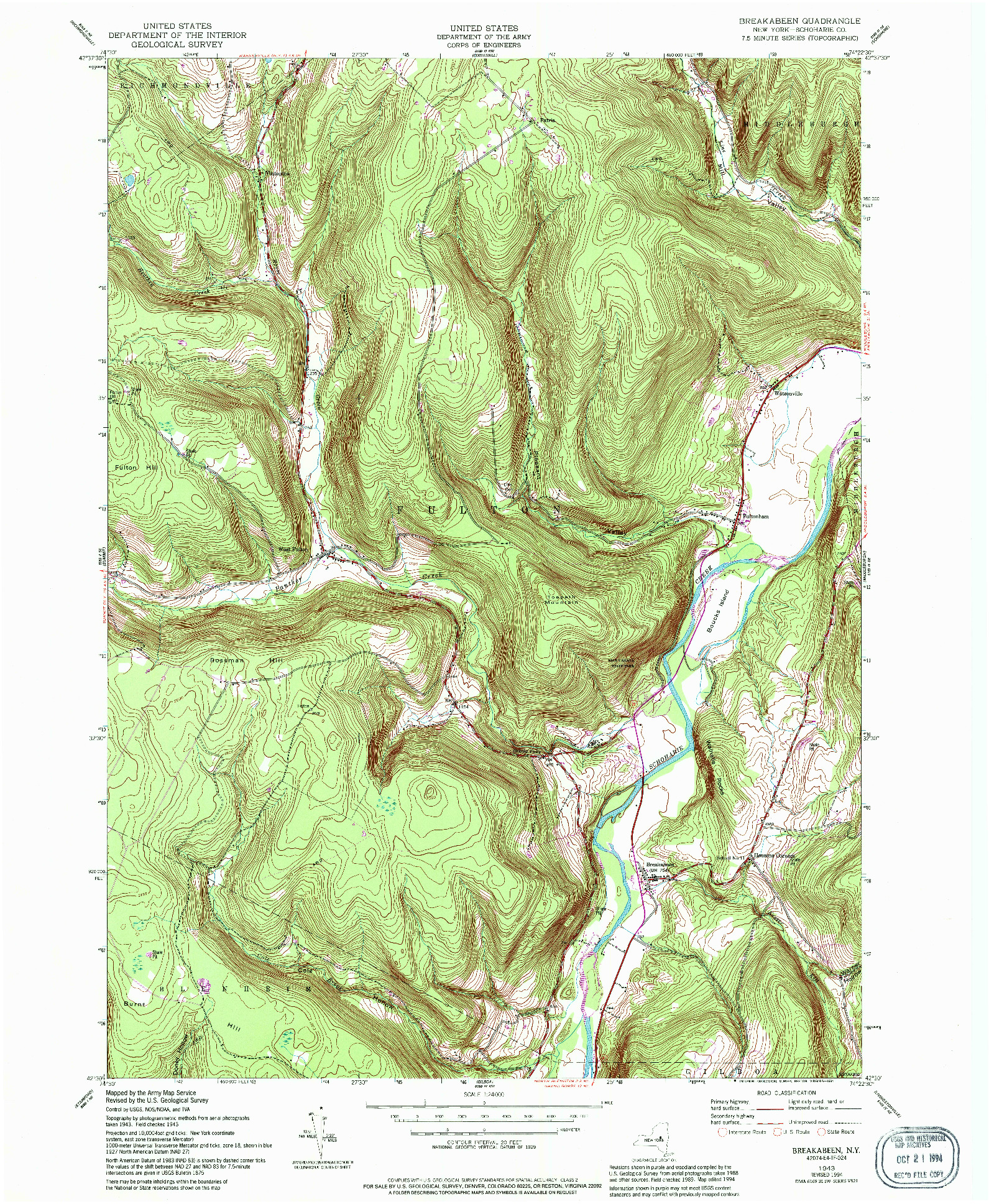 USGS 1:24000-SCALE QUADRANGLE FOR BREAKABEEN, NY 1943