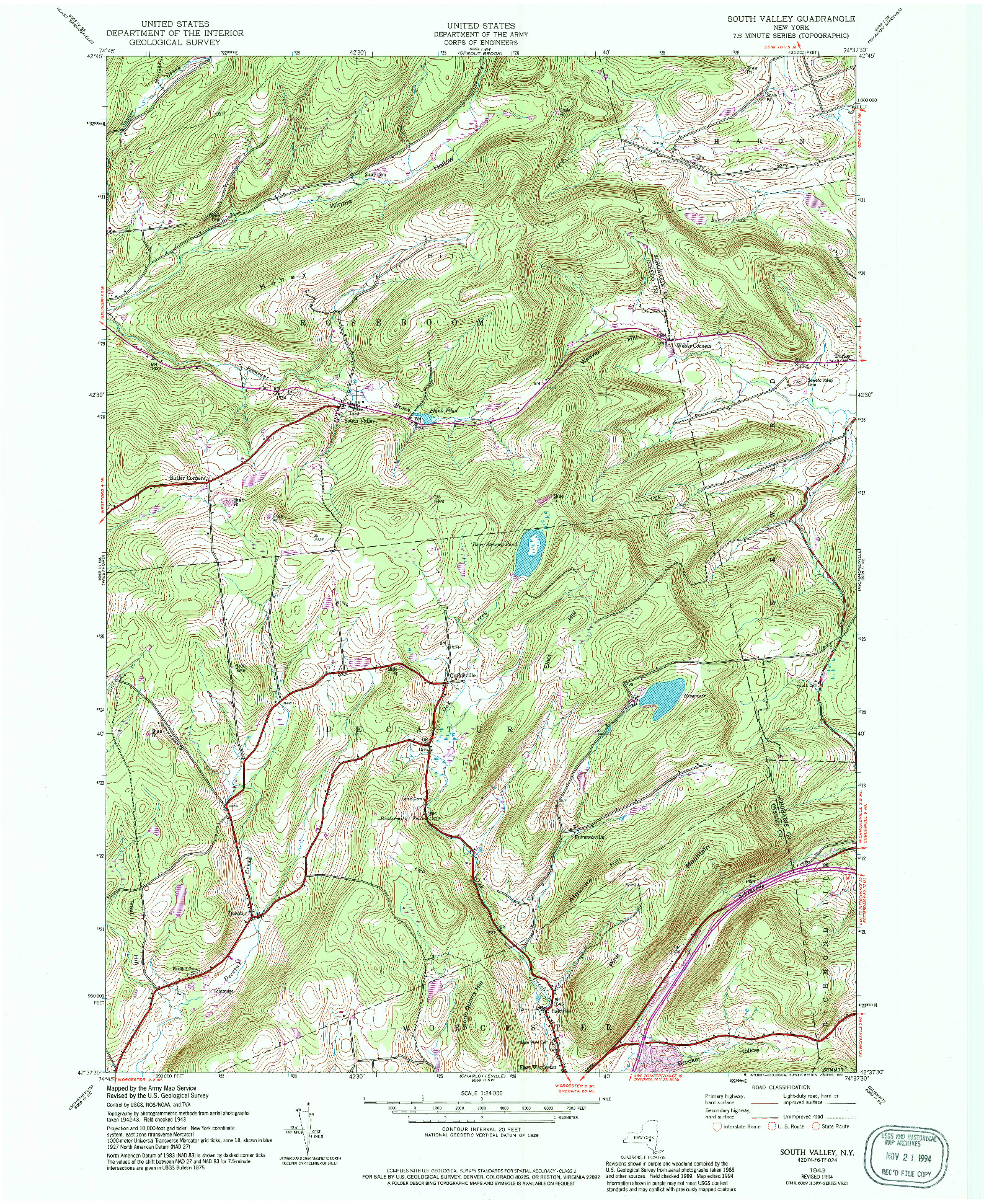 USGS 1:24000-SCALE QUADRANGLE FOR SOUTH VALLEY, NY 1943