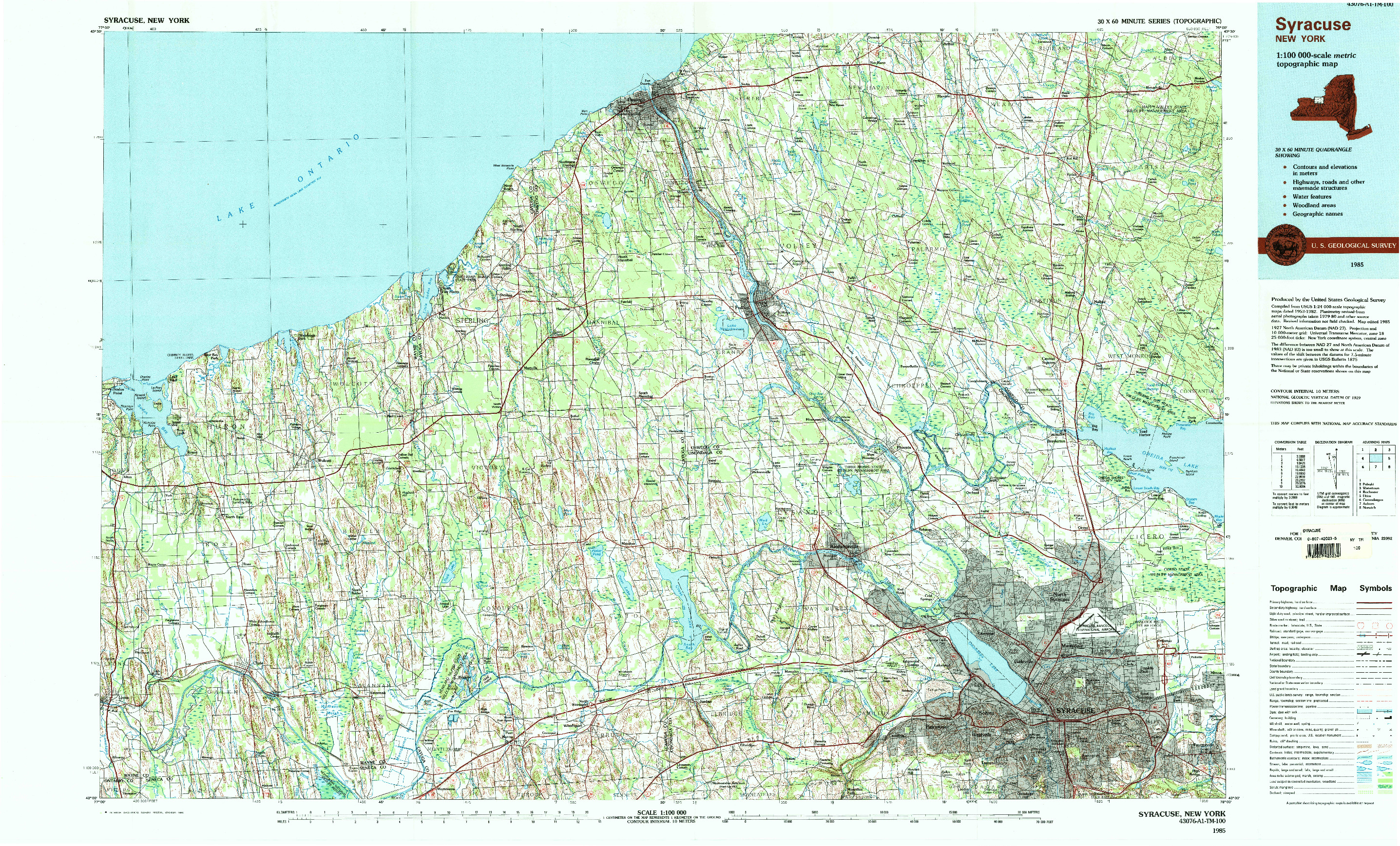 USGS 1:100000-SCALE QUADRANGLE FOR SYRACUSE, NY 1985