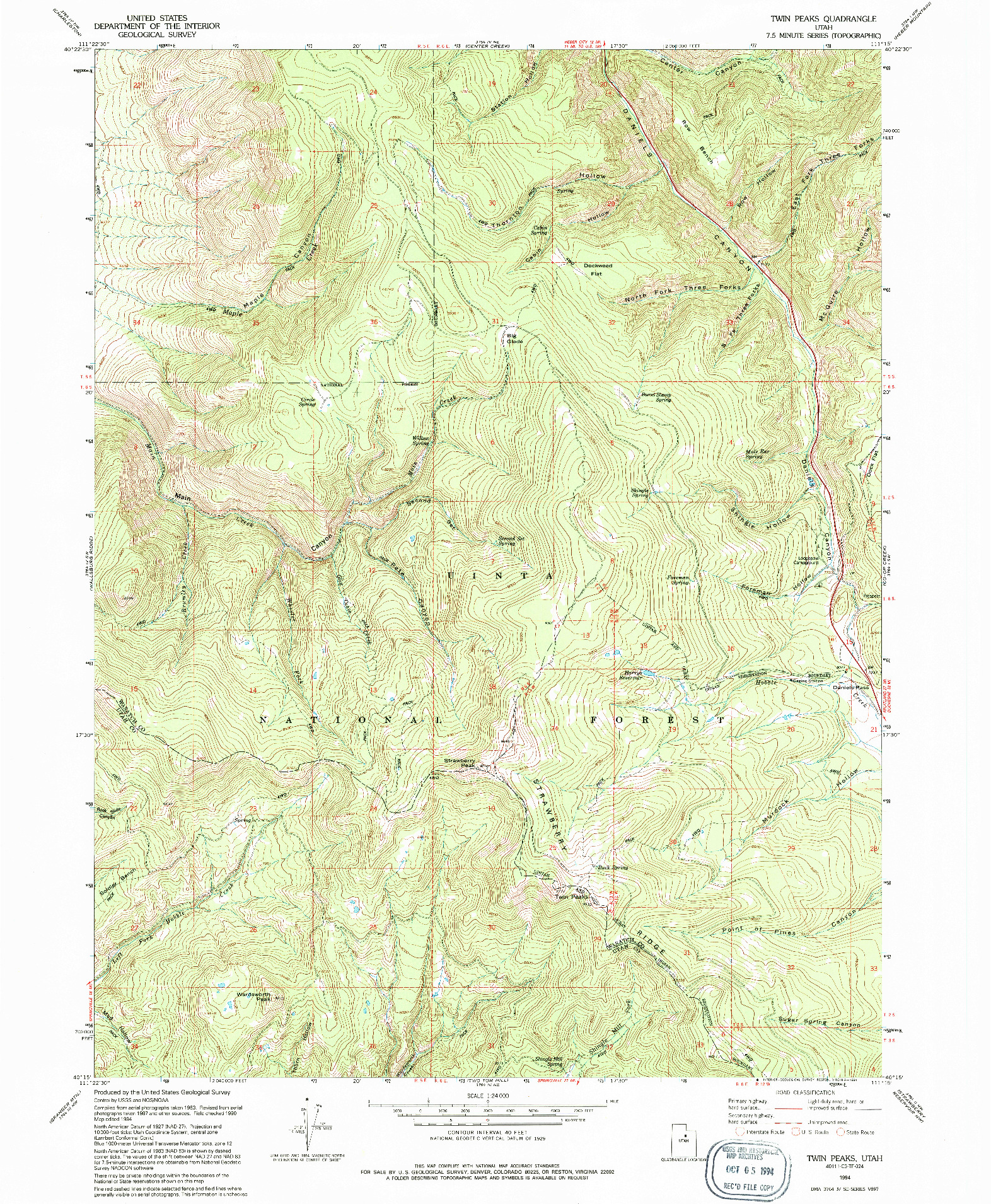 USGS 1:24000-SCALE QUADRANGLE FOR TWIN PEAKS, UT 1994