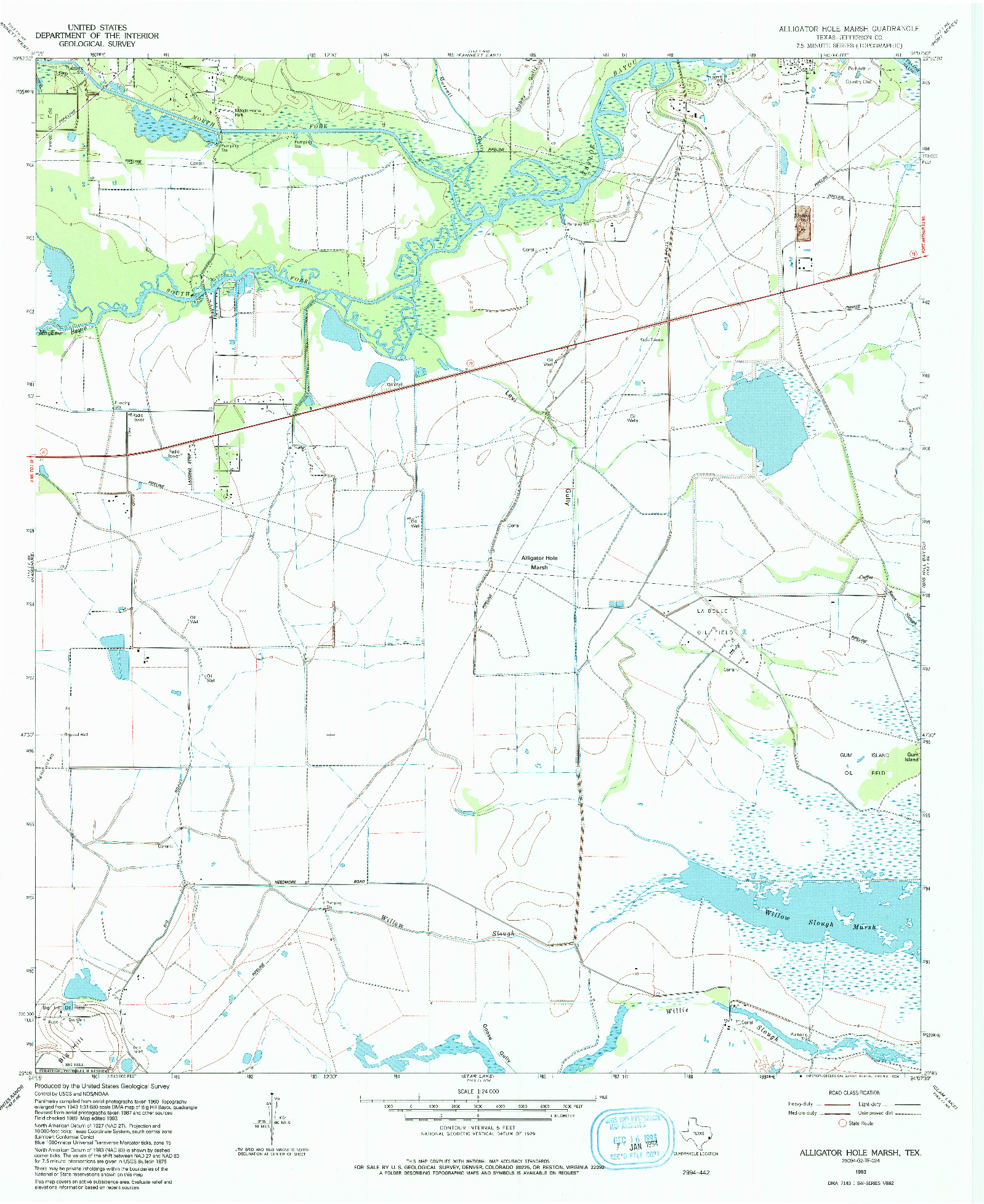USGS 1:24000-SCALE QUADRANGLE FOR ALLIGATOR HOLE MARSH, TX 1993