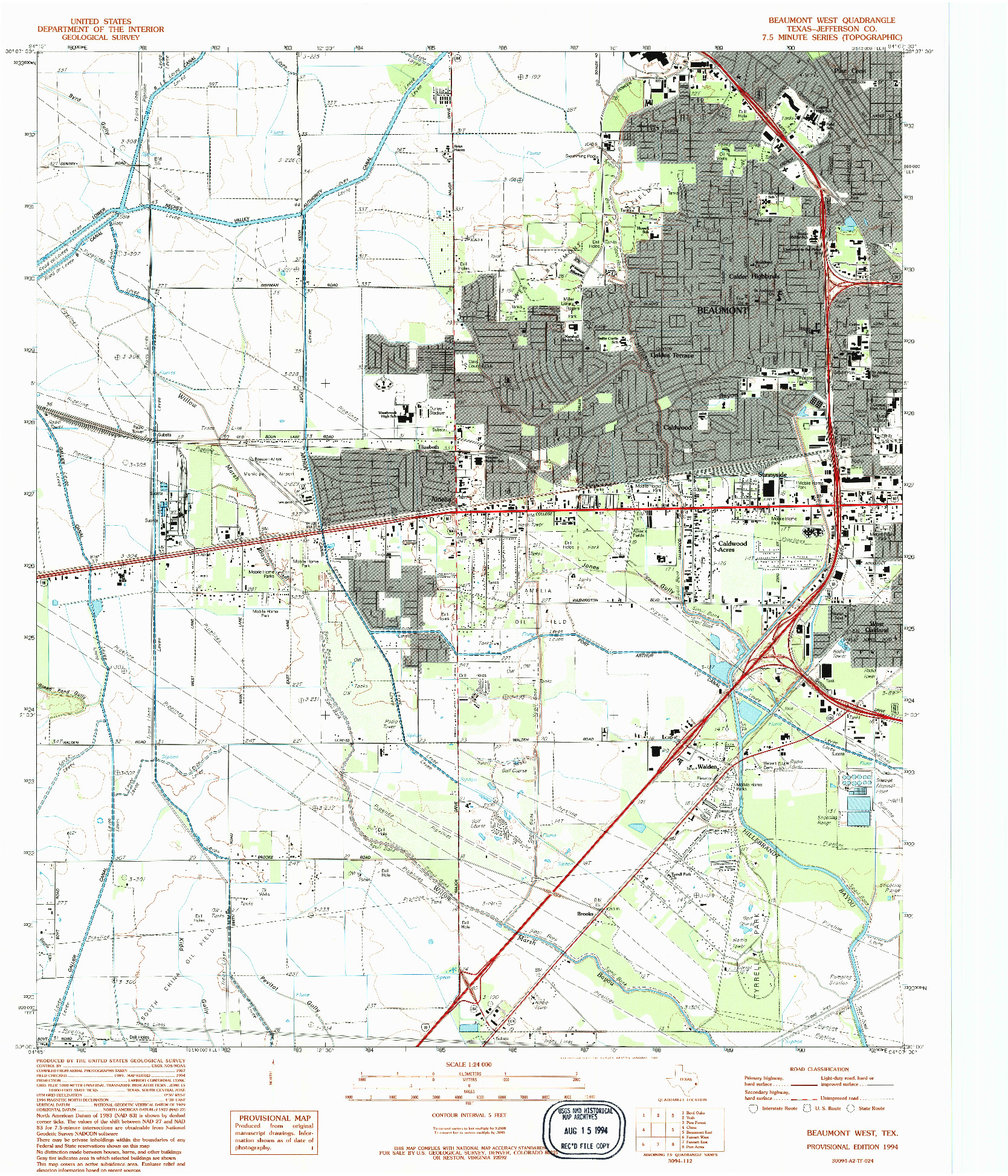 USGS 1:24000-SCALE QUADRANGLE FOR BEAUMONT WEST, TX 1994