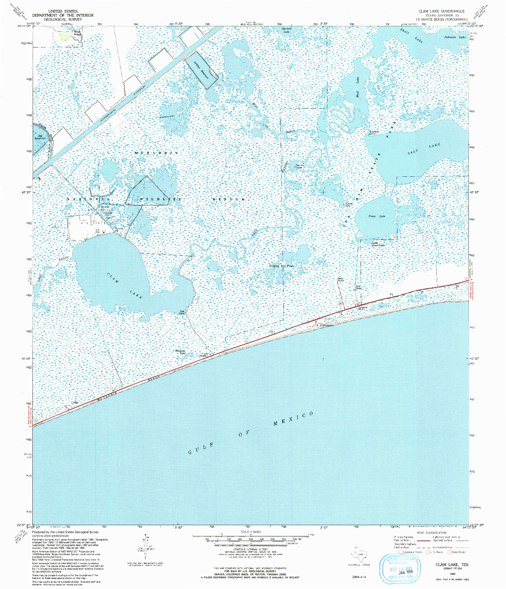 USGS 1:24000-SCALE QUADRANGLE FOR CLAM LAKE, TX 1993