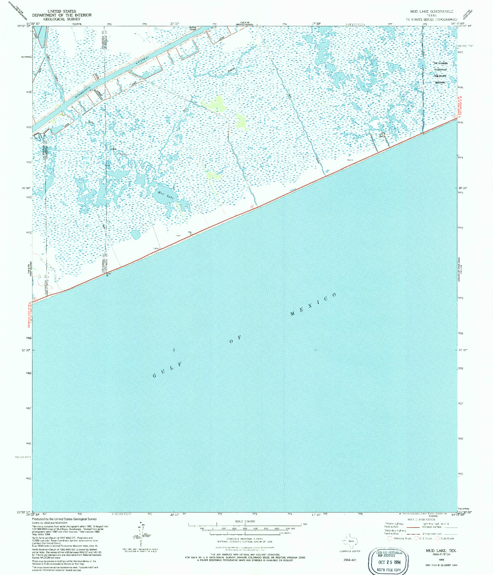 USGS 1:24000-SCALE QUADRANGLE FOR MUD LAKE, TX 1994