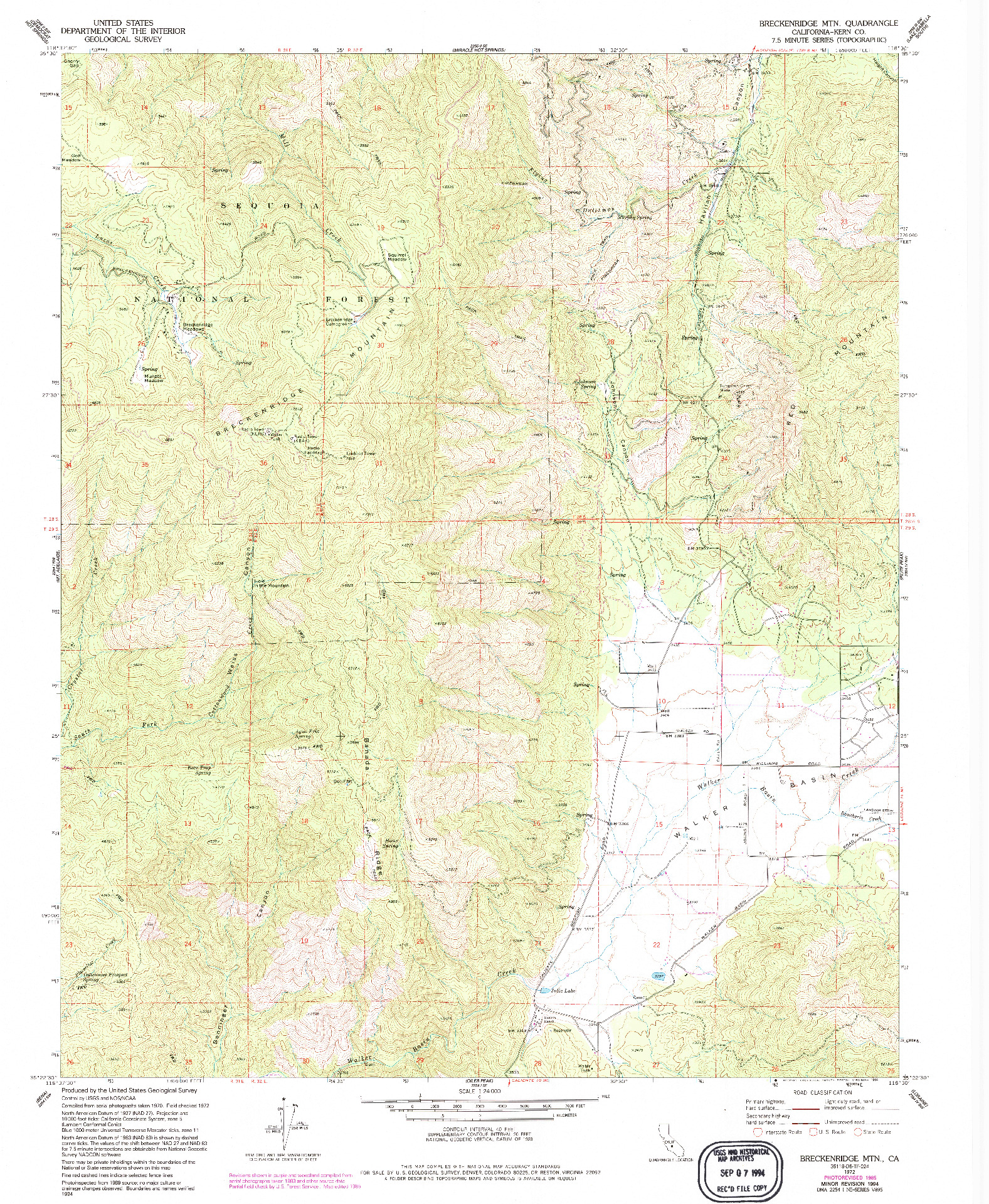 USGS 1:24000-SCALE QUADRANGLE FOR BRECKENRIDGE MOUNTAIN, CA 1972