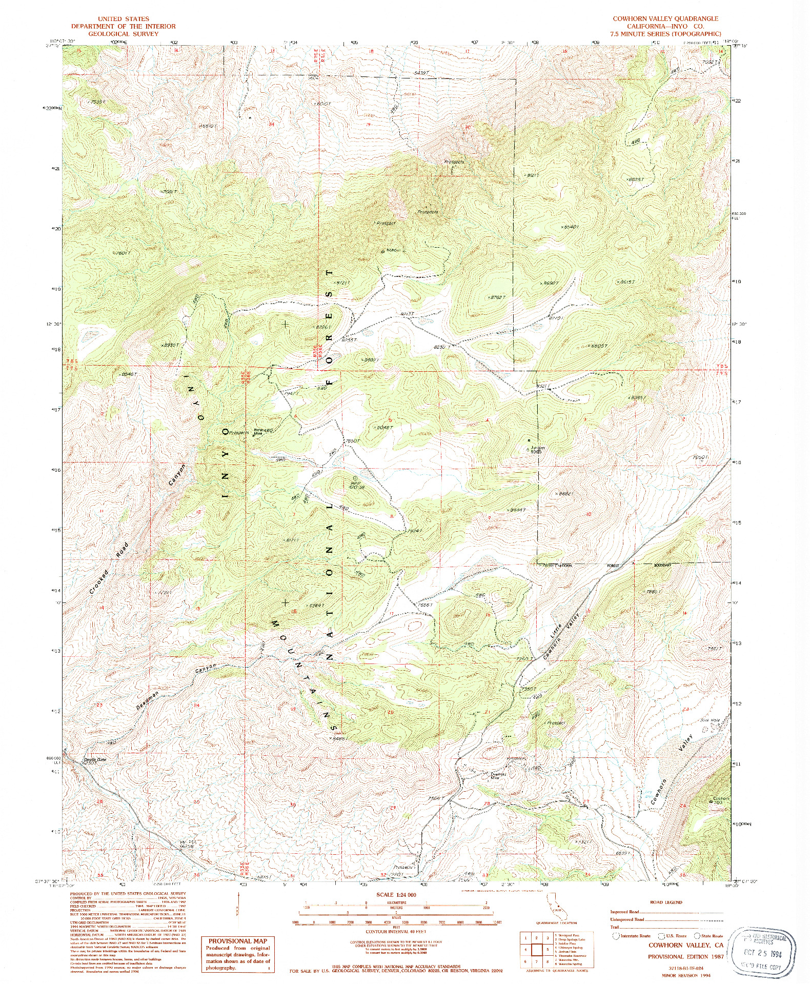 USGS 1:24000-SCALE QUADRANGLE FOR COWHORN VALLEY, CA 1987