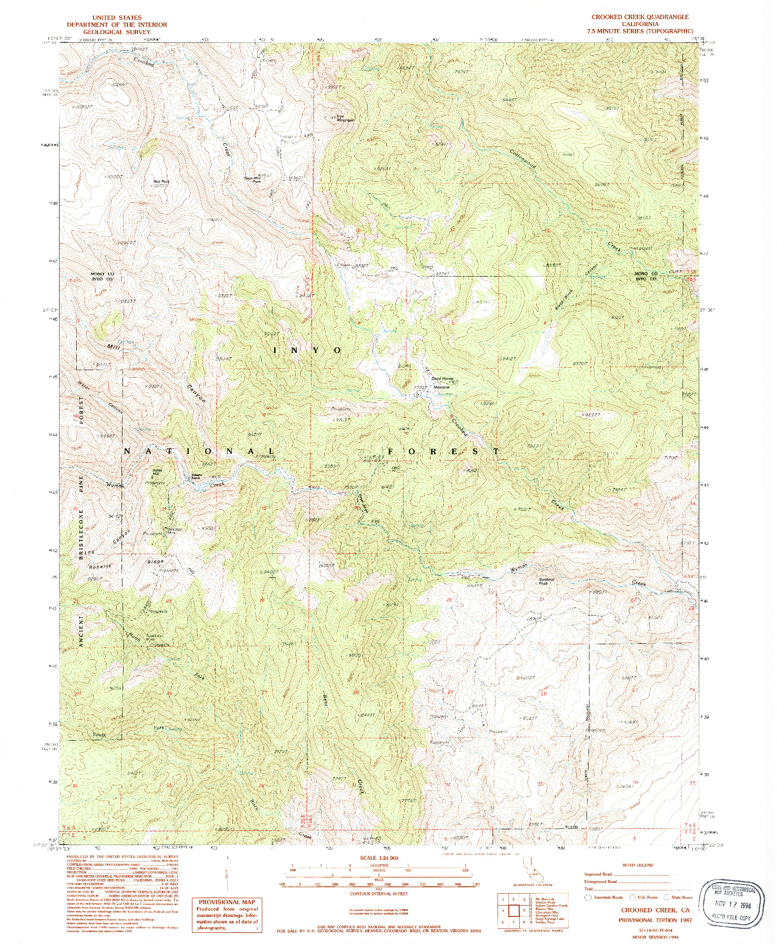 USGS 1:24000-SCALE QUADRANGLE FOR CROOKED CREEK, CA 1987