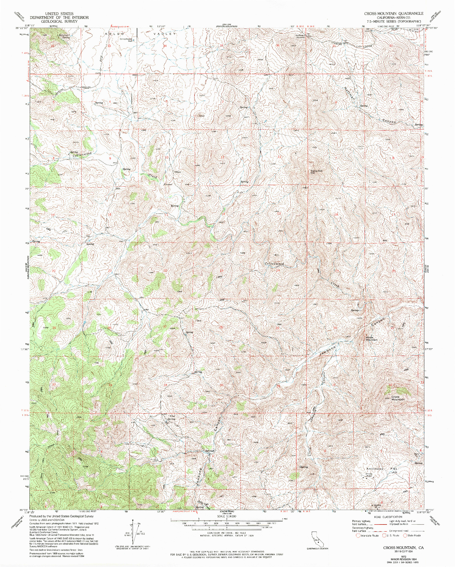 USGS 1:24000-SCALE QUADRANGLE FOR CROSS MOUNTAIN, CA 1972