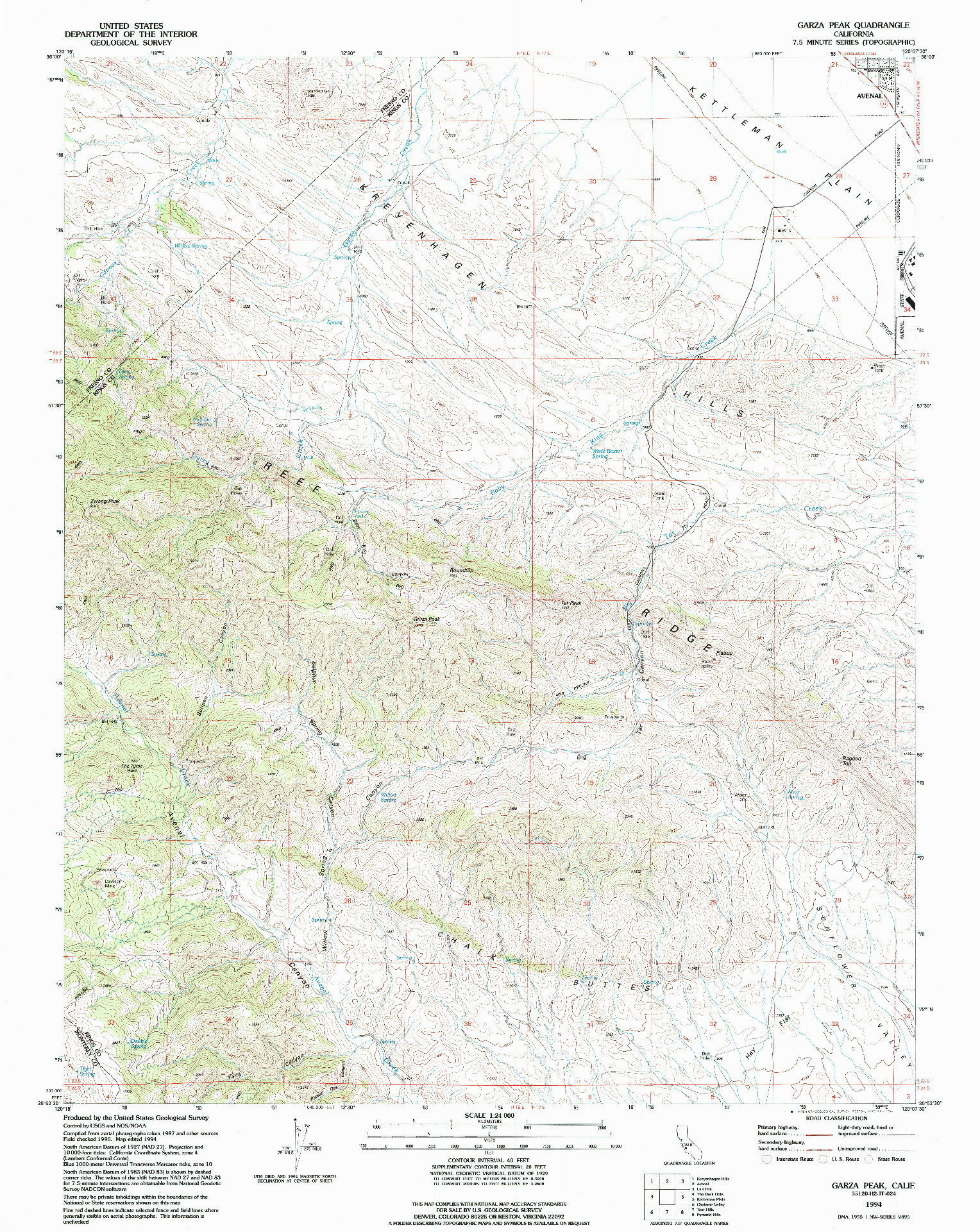 USGS 1:24000-SCALE QUADRANGLE FOR GARZA PEAK, CA 1994