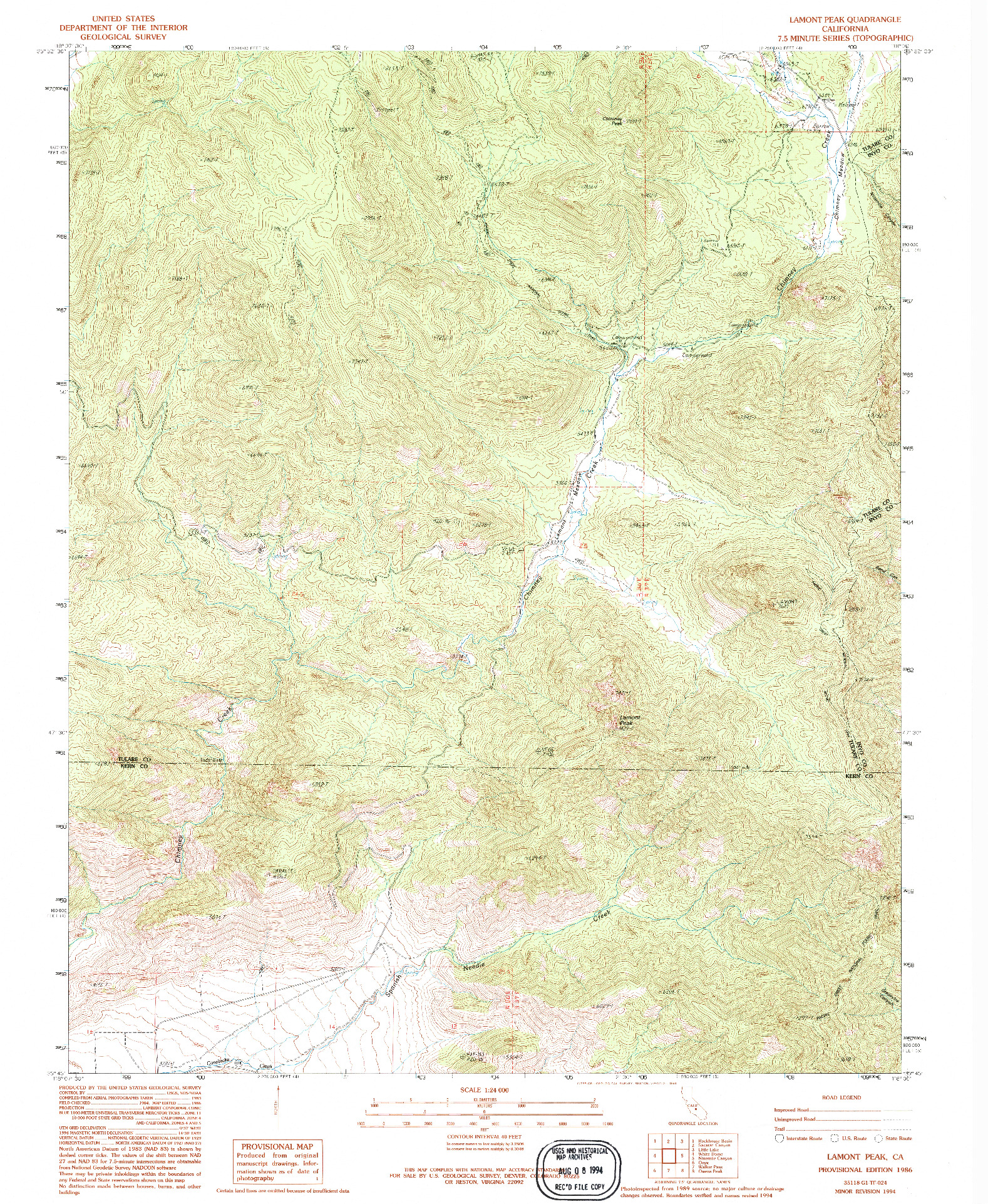 USGS 1:24000-SCALE QUADRANGLE FOR LAMONT PEAK, CA 1986
