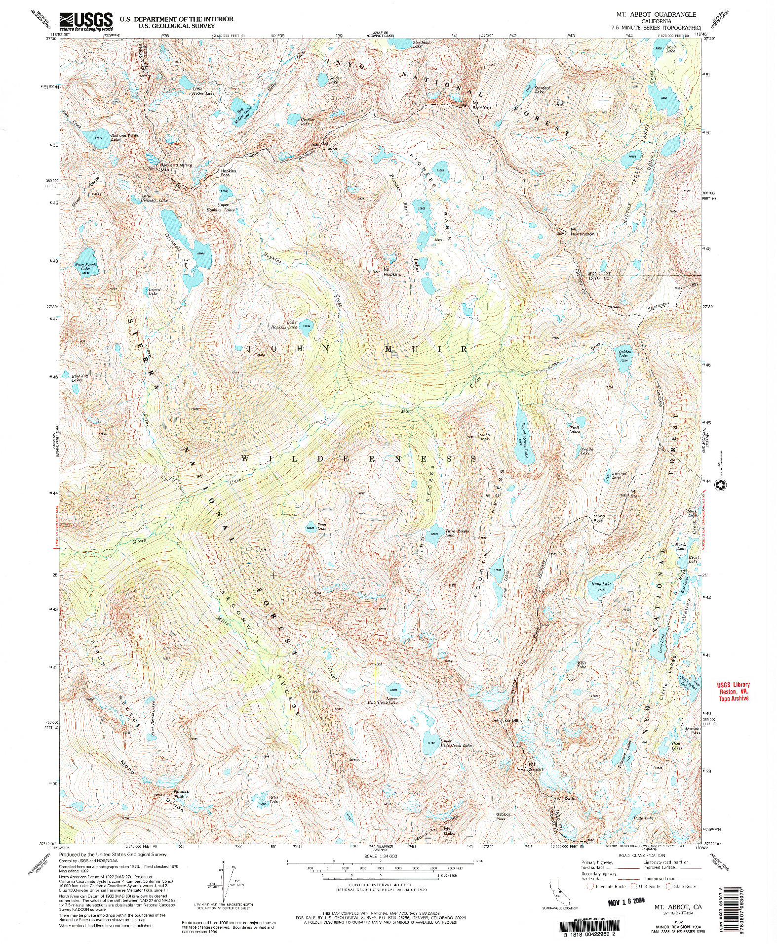 USGS 1:24000-SCALE QUADRANGLE FOR MT. ABBOT, CA 1982