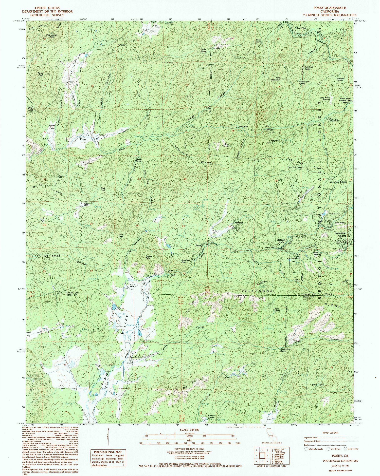 USGS 1:24000-SCALE QUADRANGLE FOR POSEY, CA 1986