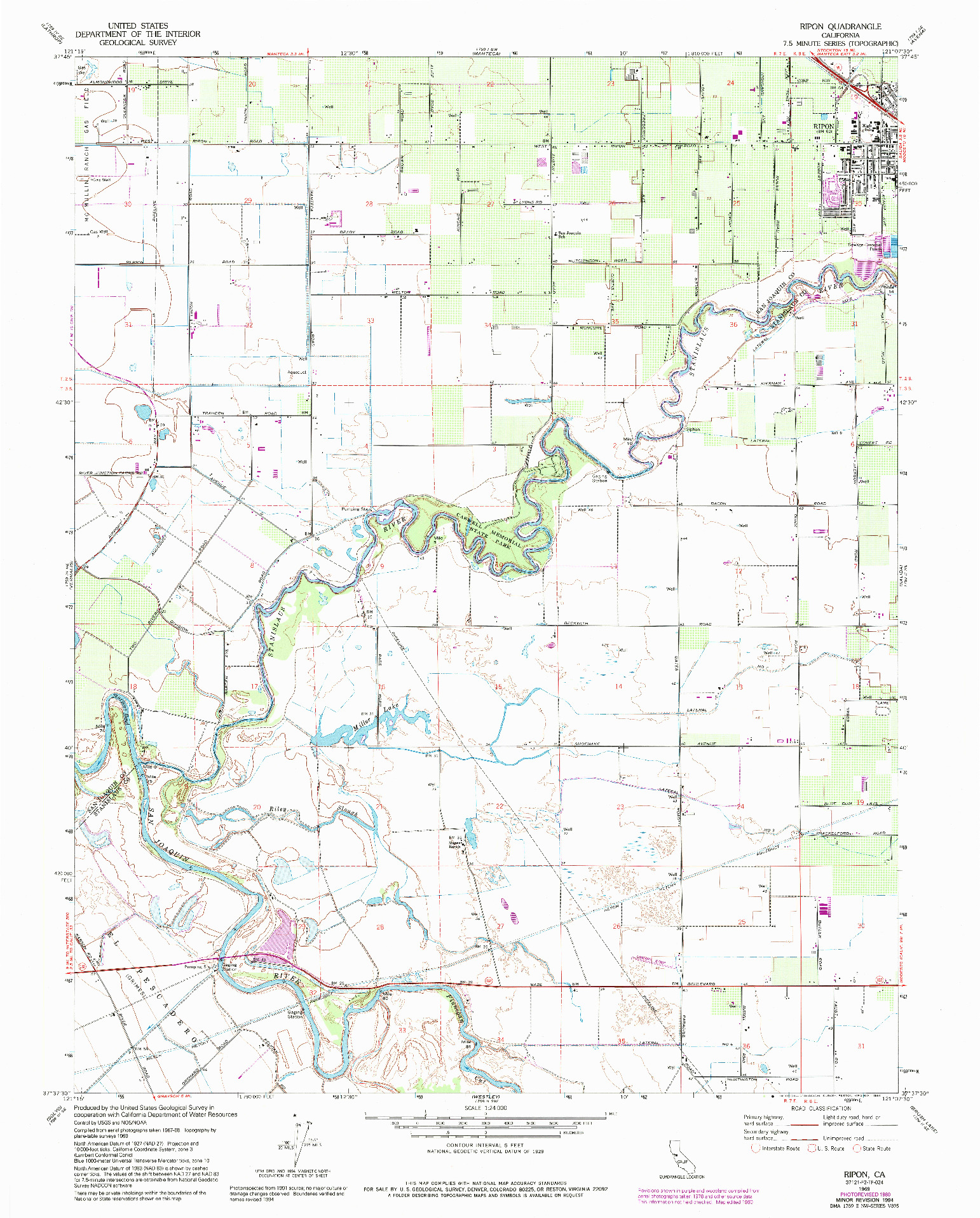 USGS 1:24000-SCALE QUADRANGLE FOR RIPON, CA 1969