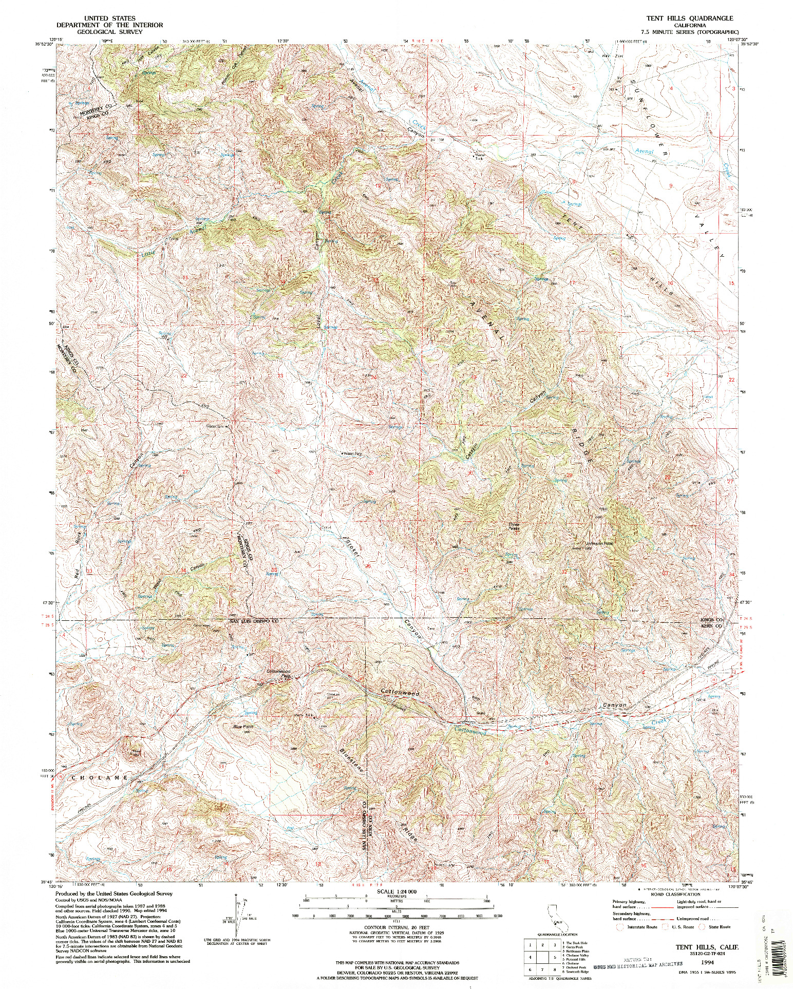 USGS 1:24000-SCALE QUADRANGLE FOR TENT HILLS, CA 1994