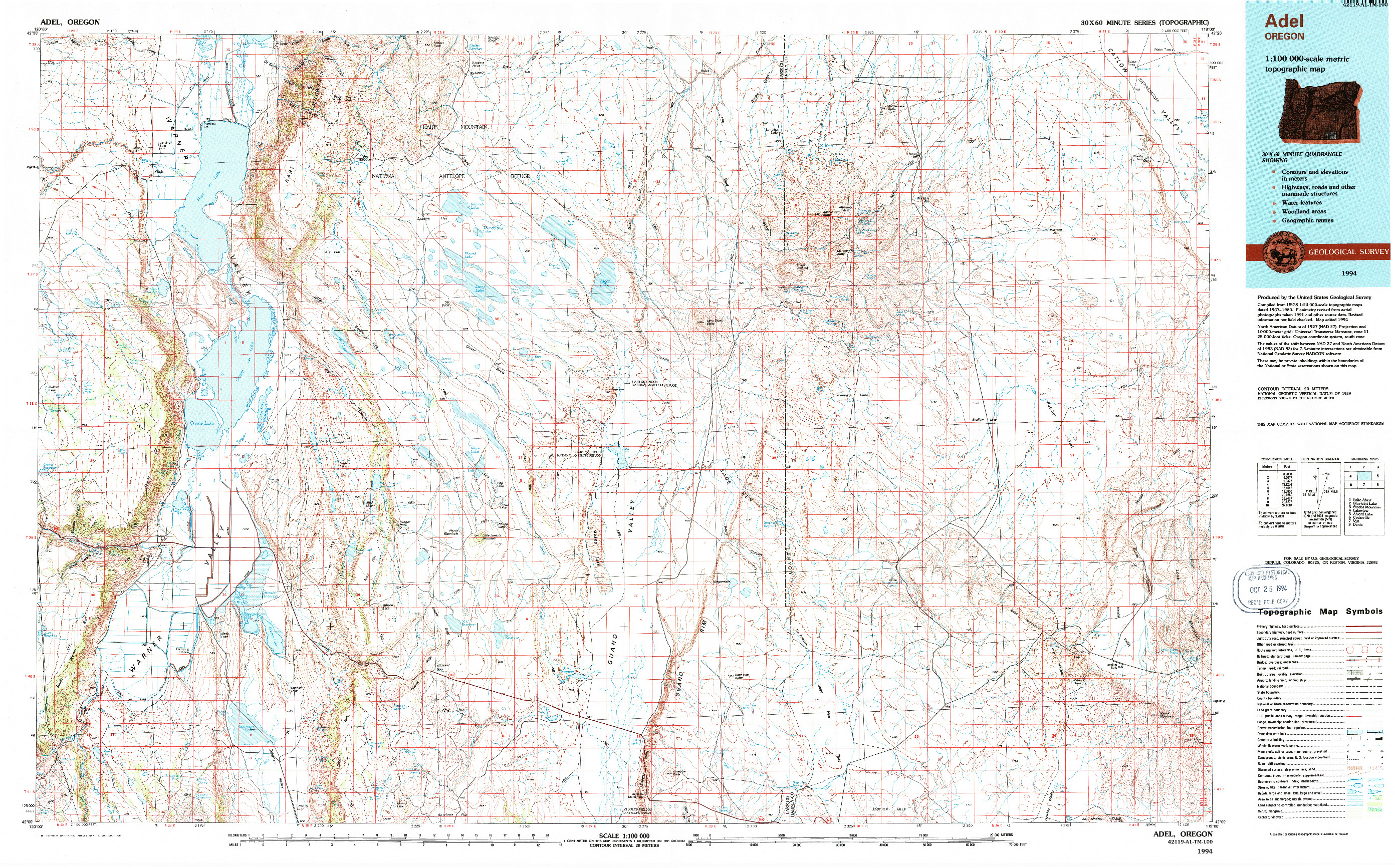USGS 1:100000-SCALE QUADRANGLE FOR ADEL, OR 1994