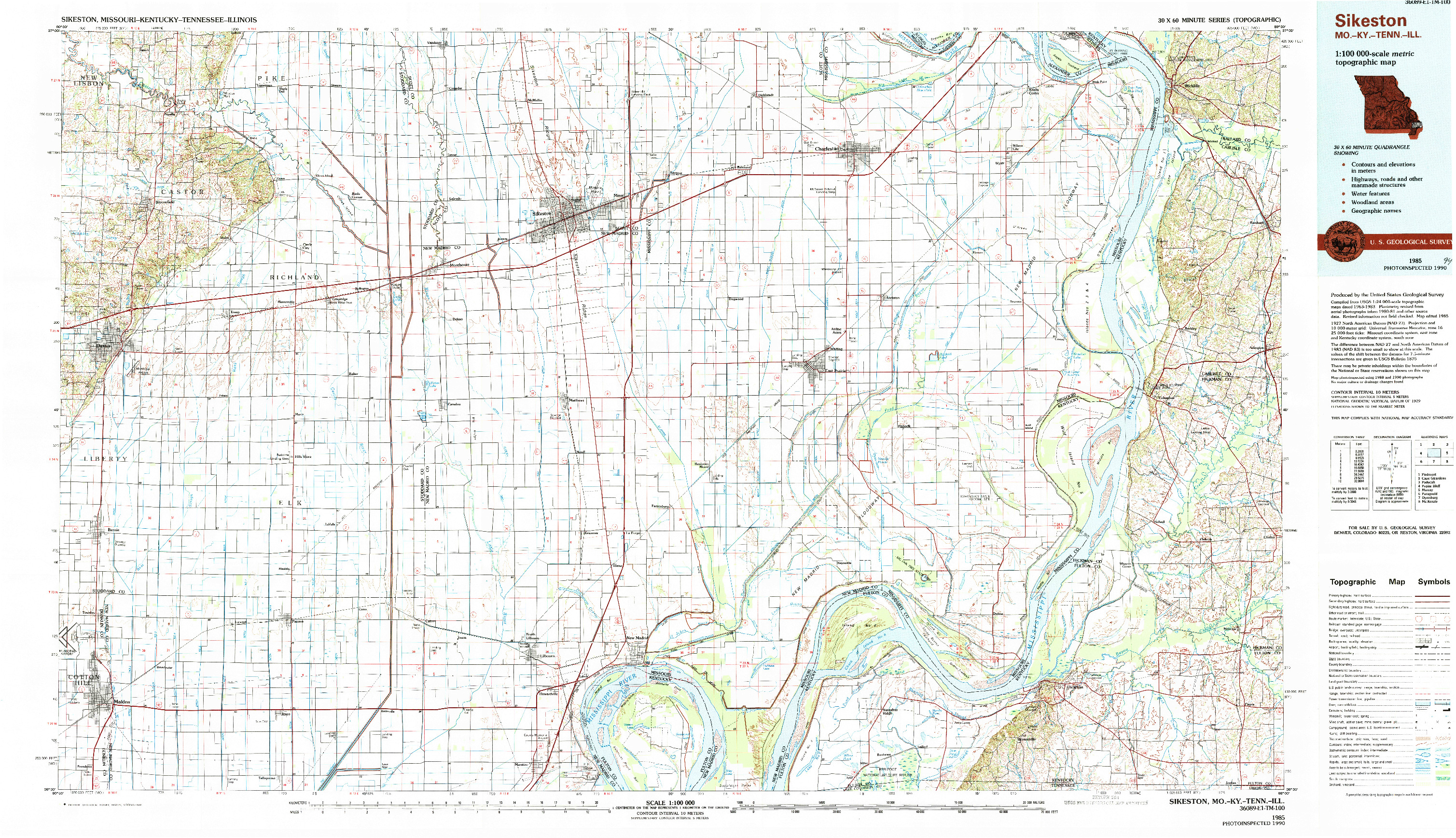 USGS 1:100000-SCALE QUADRANGLE FOR SIKESTON, MO 1985