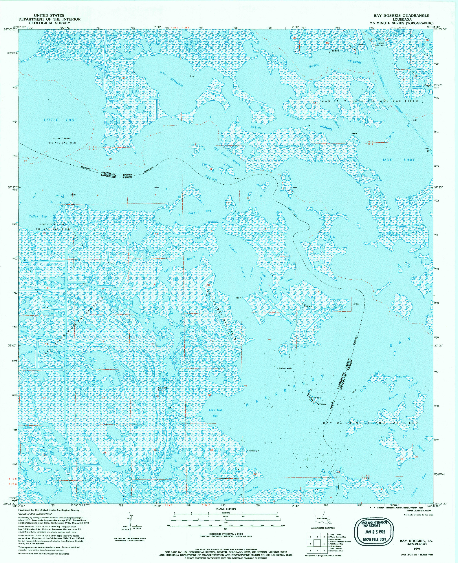 USGS 1:24000-SCALE QUADRANGLE FOR BAY DOSGRIS, LA 1994