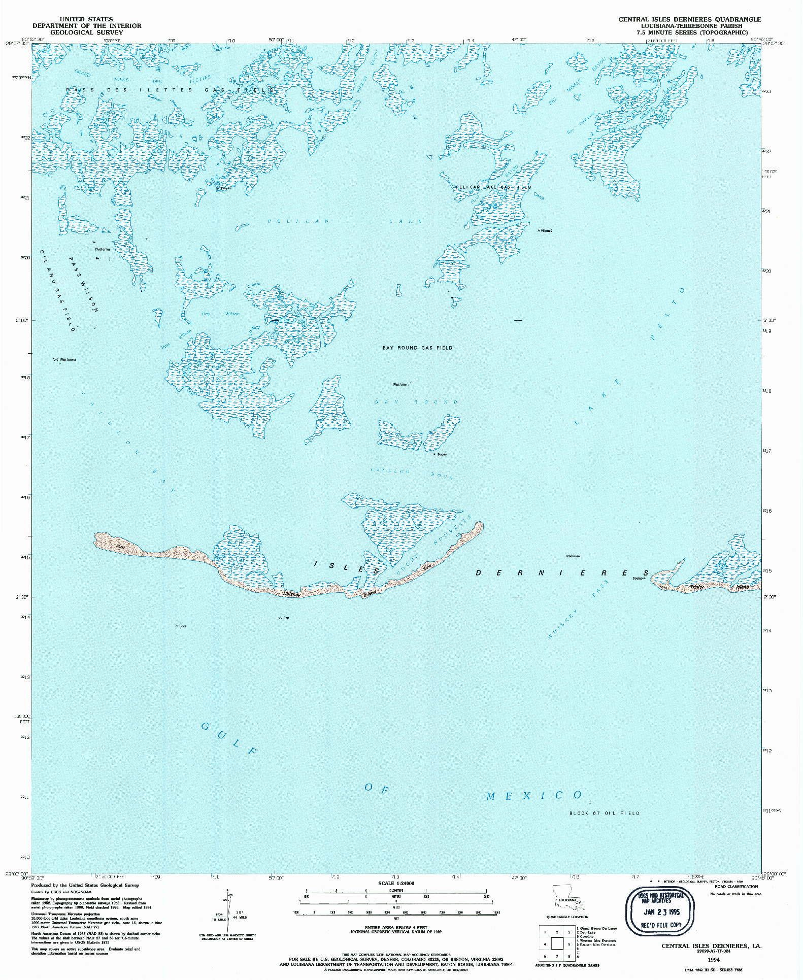 USGS 1:24000-SCALE QUADRANGLE FOR CENTRAL ISLES DERNIERES, LA 1994