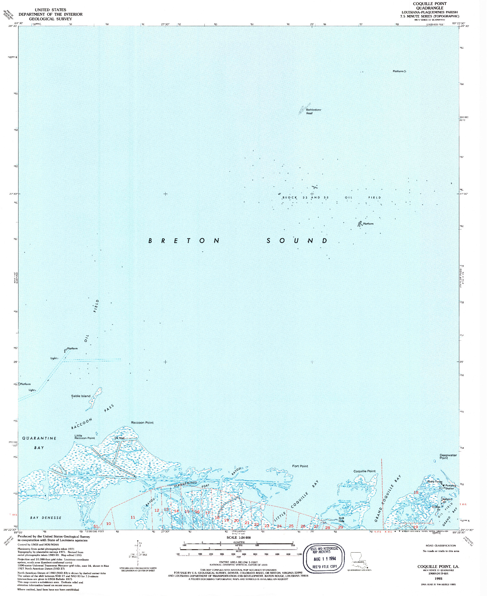 USGS 1:24000-SCALE QUADRANGLE FOR COQUILLE POINT, LA 1993