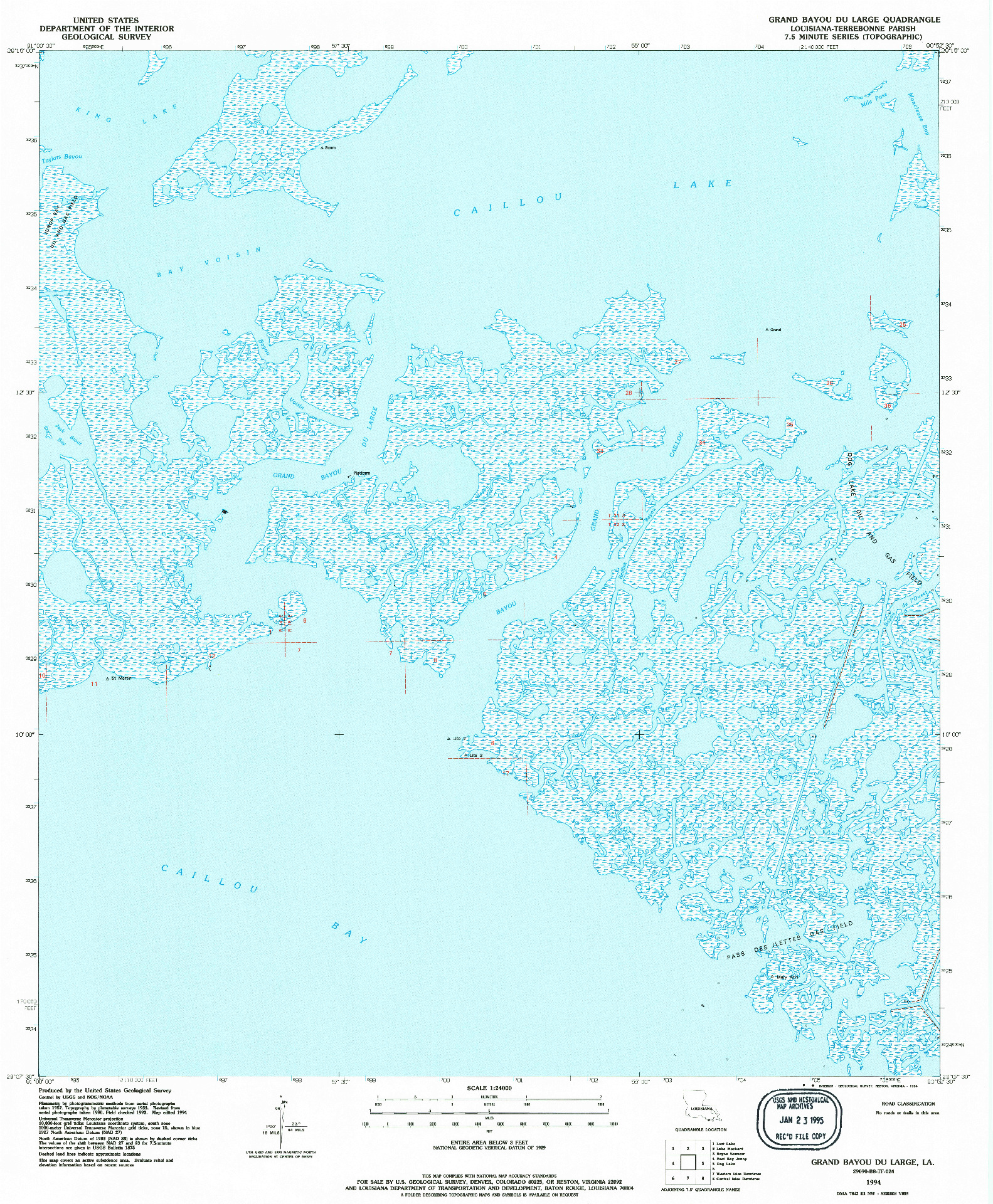 USGS 1:24000-SCALE QUADRANGLE FOR GRAND BAYOU DU LARGE, LA 1994