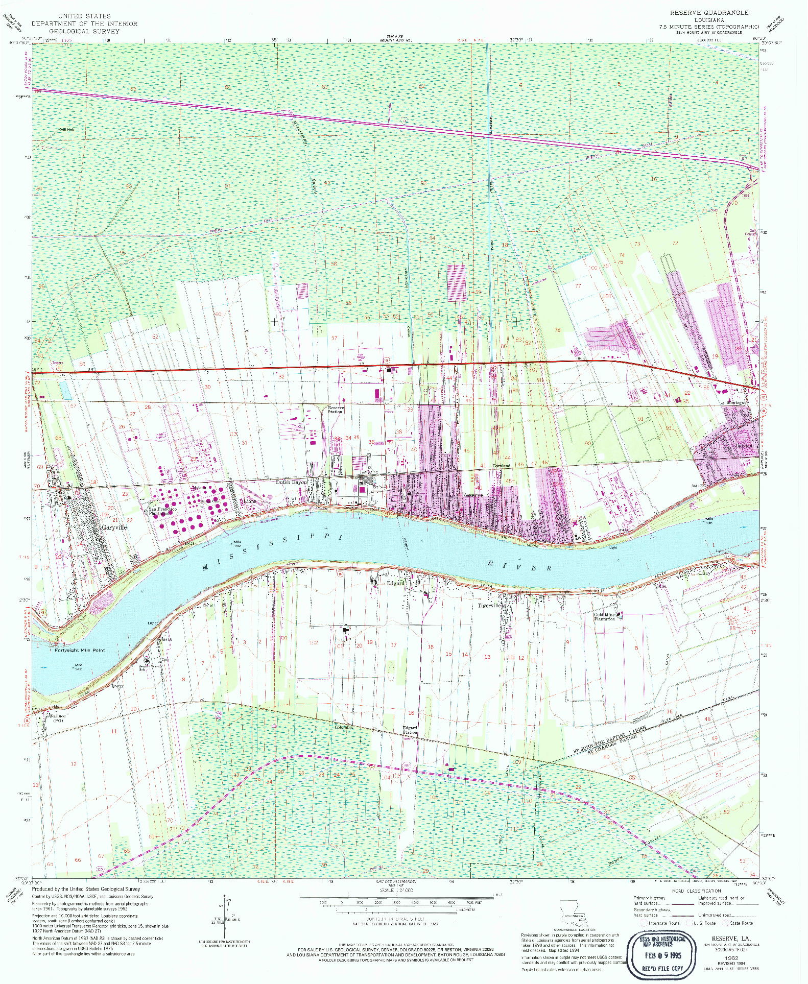 USGS 1:24000-SCALE QUADRANGLE FOR RESERVE, LA 1962