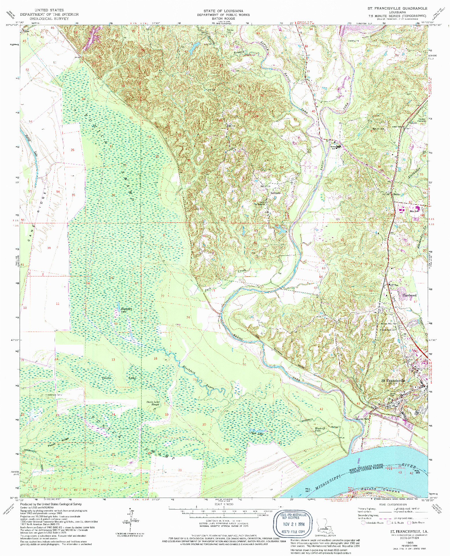 USGS 1:24000-SCALE QUADRANGLE FOR ST. FRANCISVILLE, LA 1965