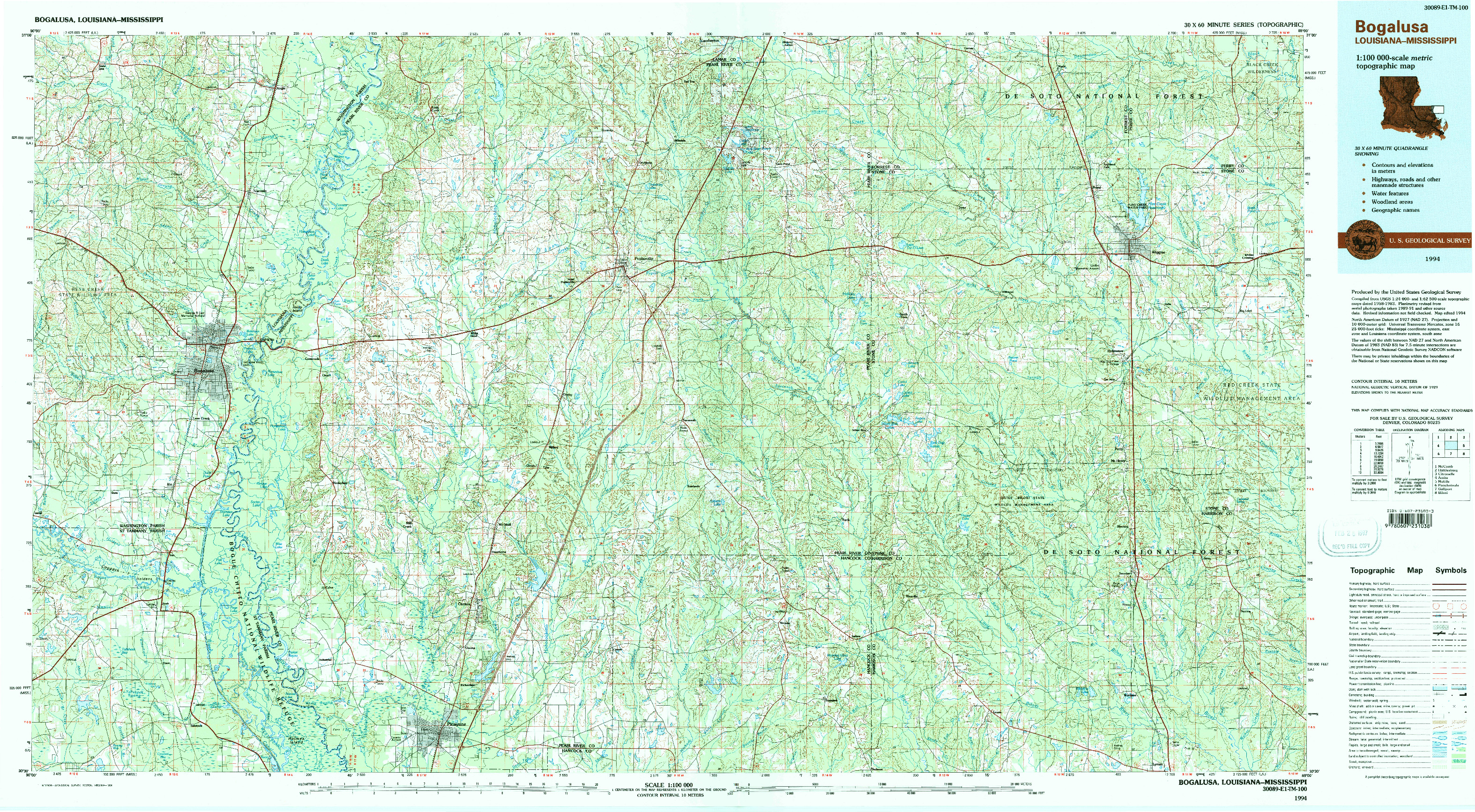 USGS 1:100000-SCALE QUADRANGLE FOR BOGALUSA, LA 1994