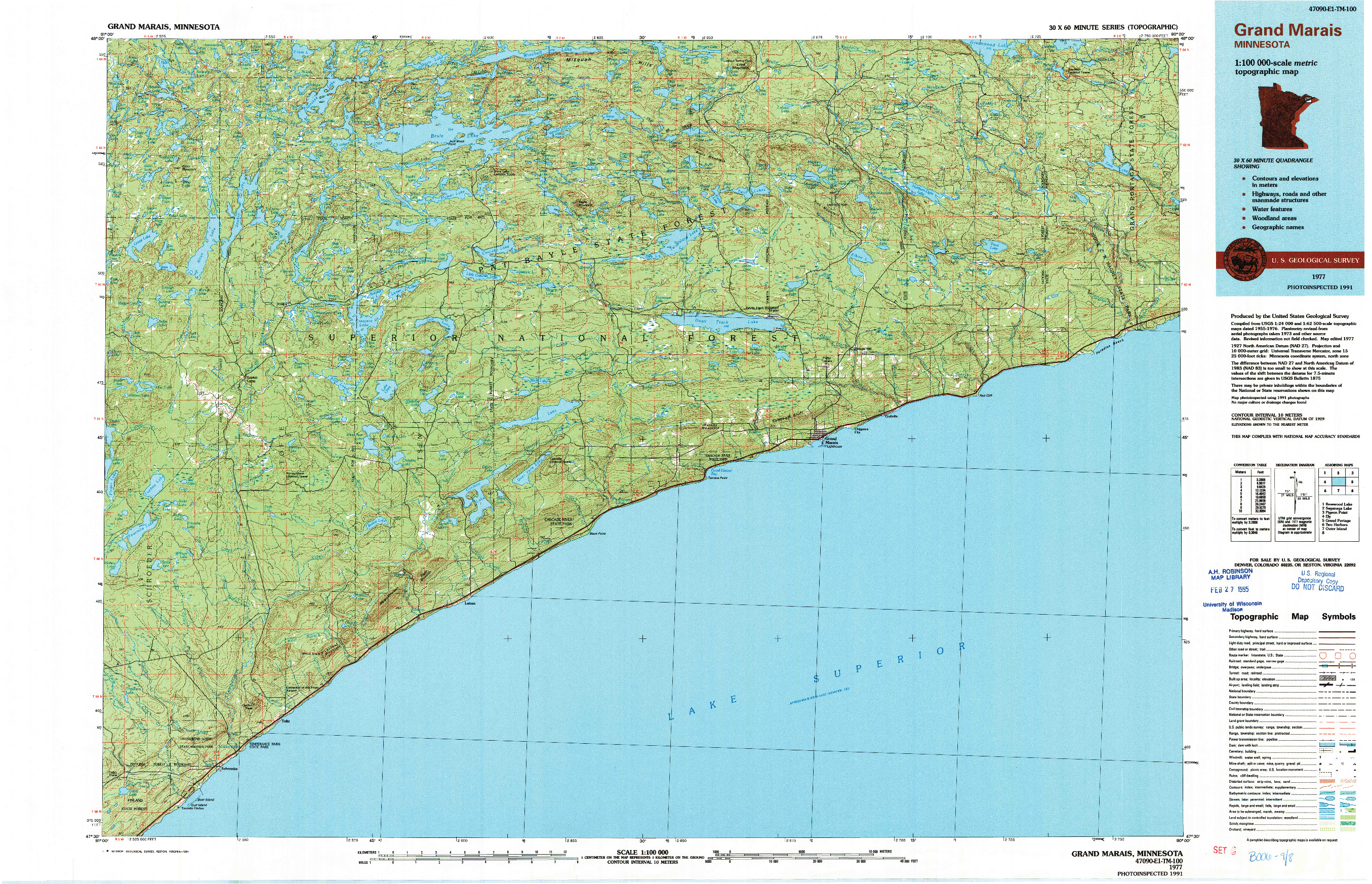 USGS 1:100000-SCALE QUADRANGLE FOR GRAND MARAIS, MN 1977