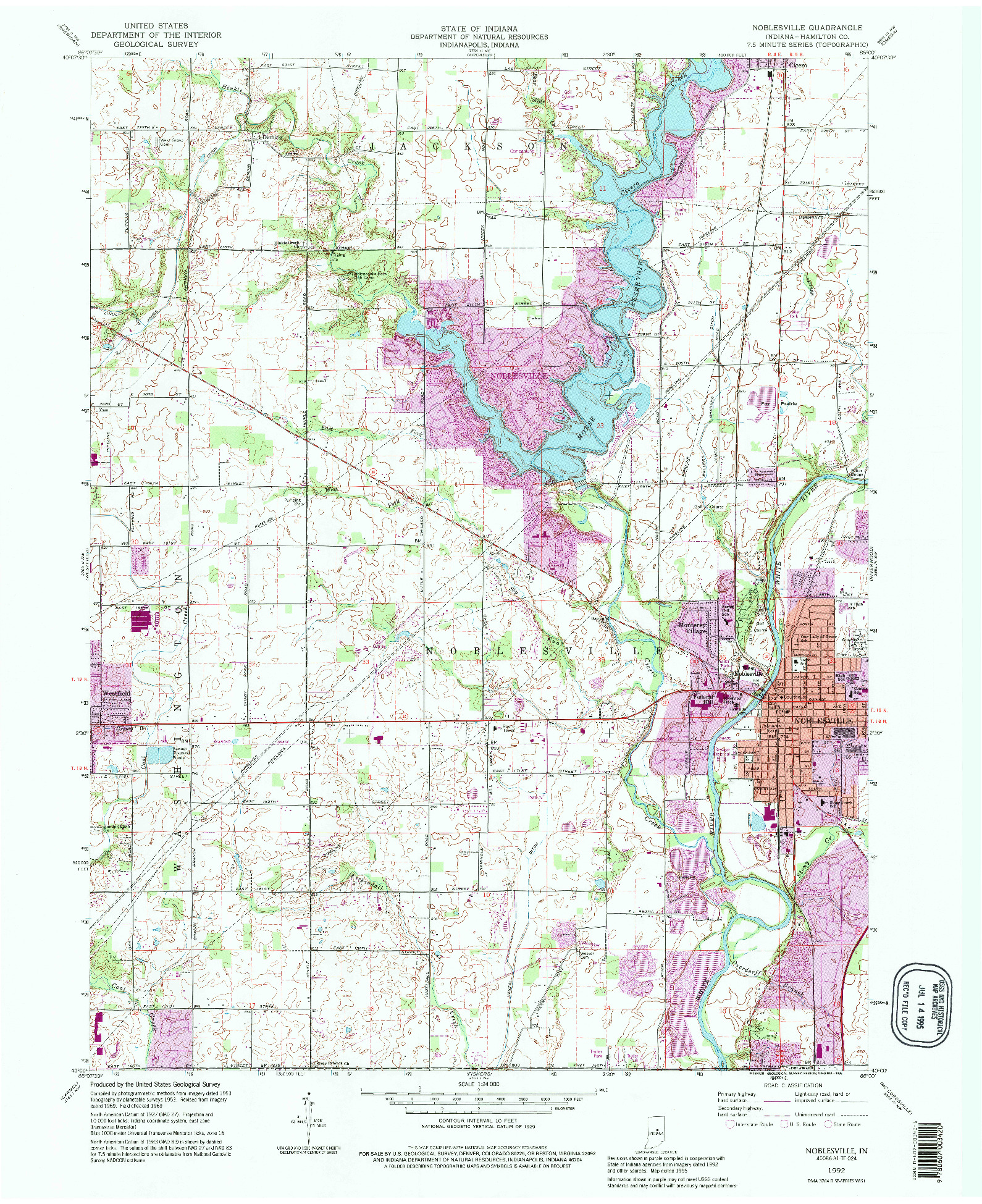 USGS 1:24000-SCALE QUADRANGLE FOR NOBLESVILLE, IN 1992